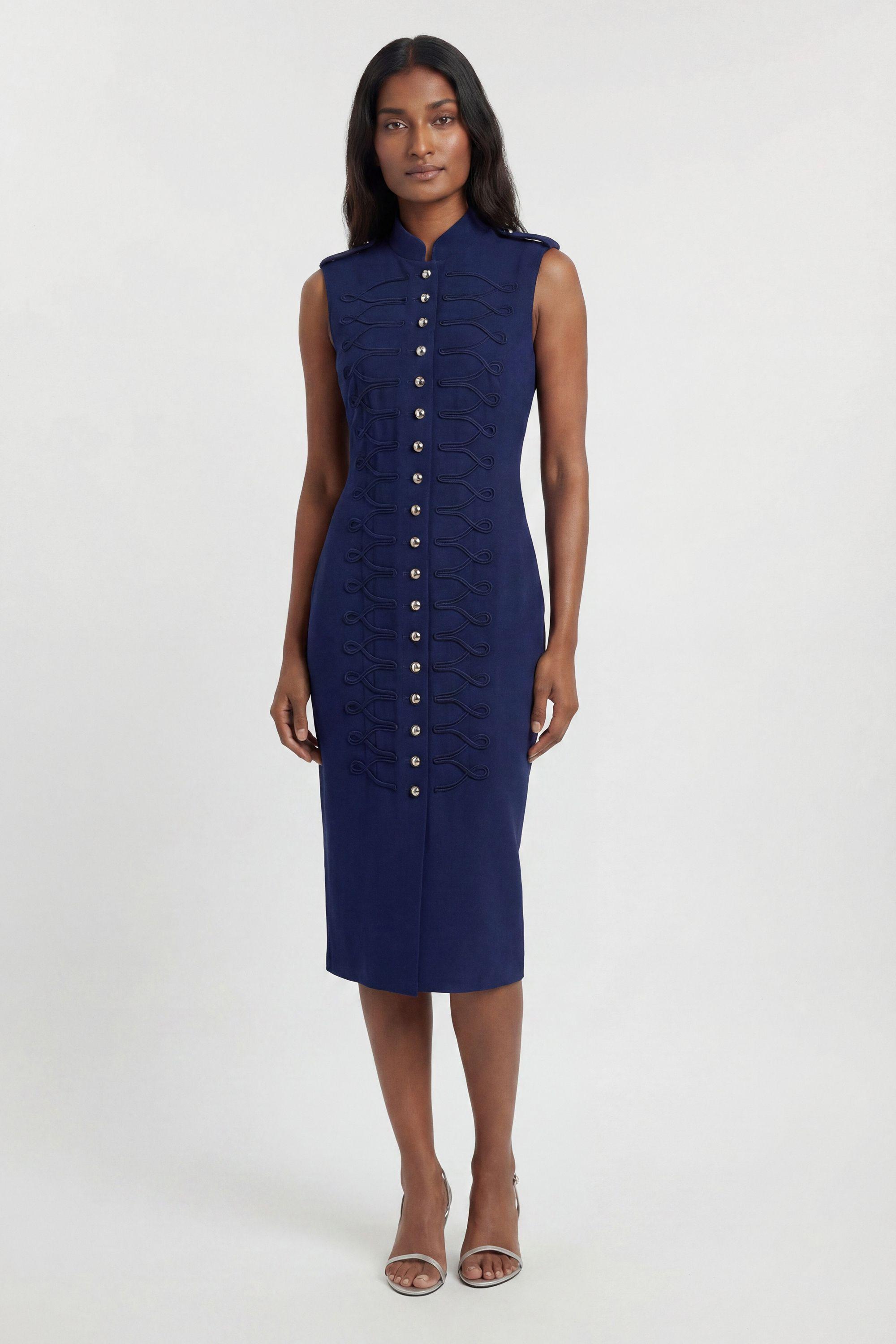 Compact Stretch Button Detail Straight Pencil Dress by KARENMILLEN