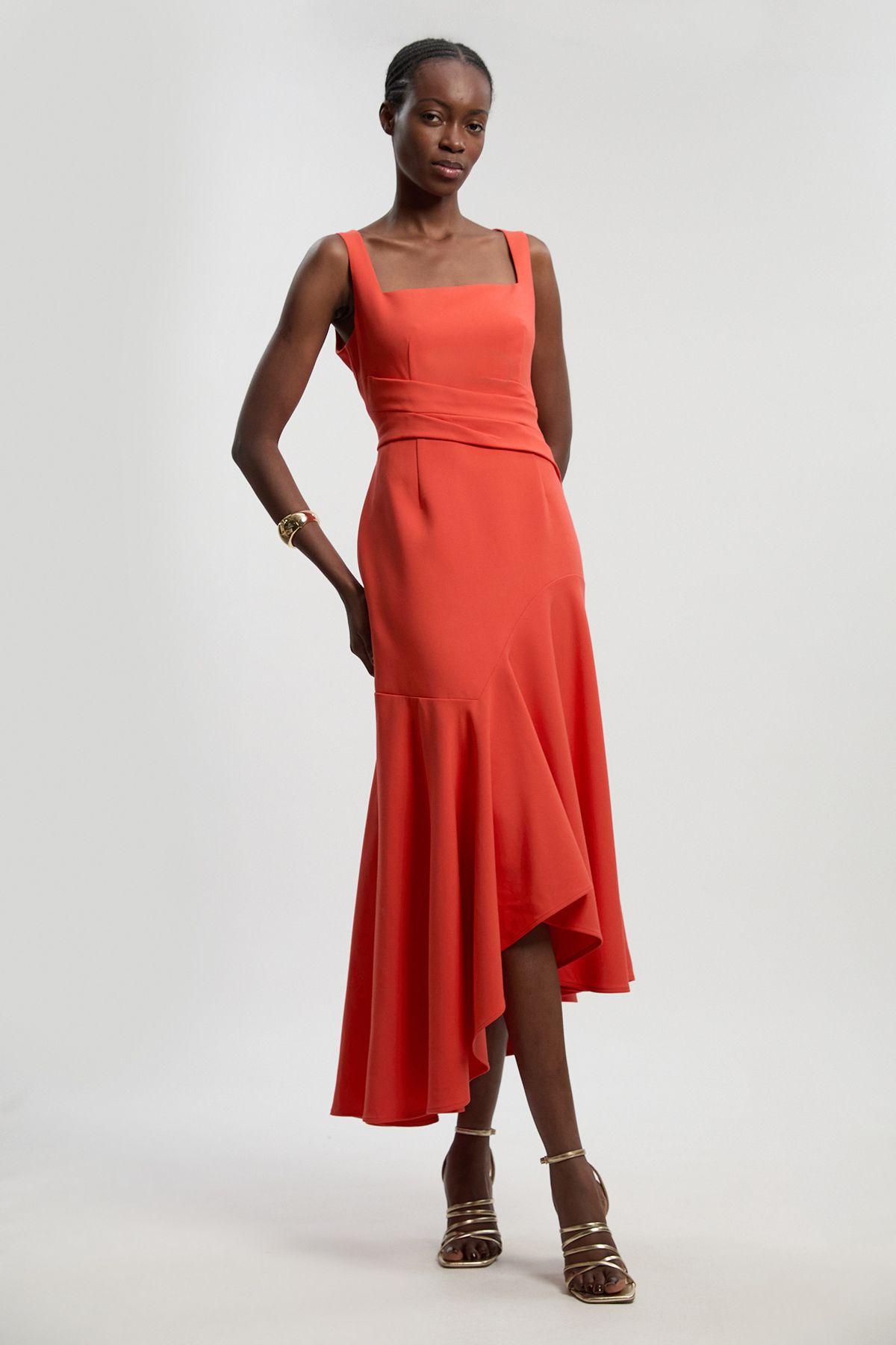 Compact Stretch Strappy Asymmetric Hem Maxi Dress by KARENMILLEN