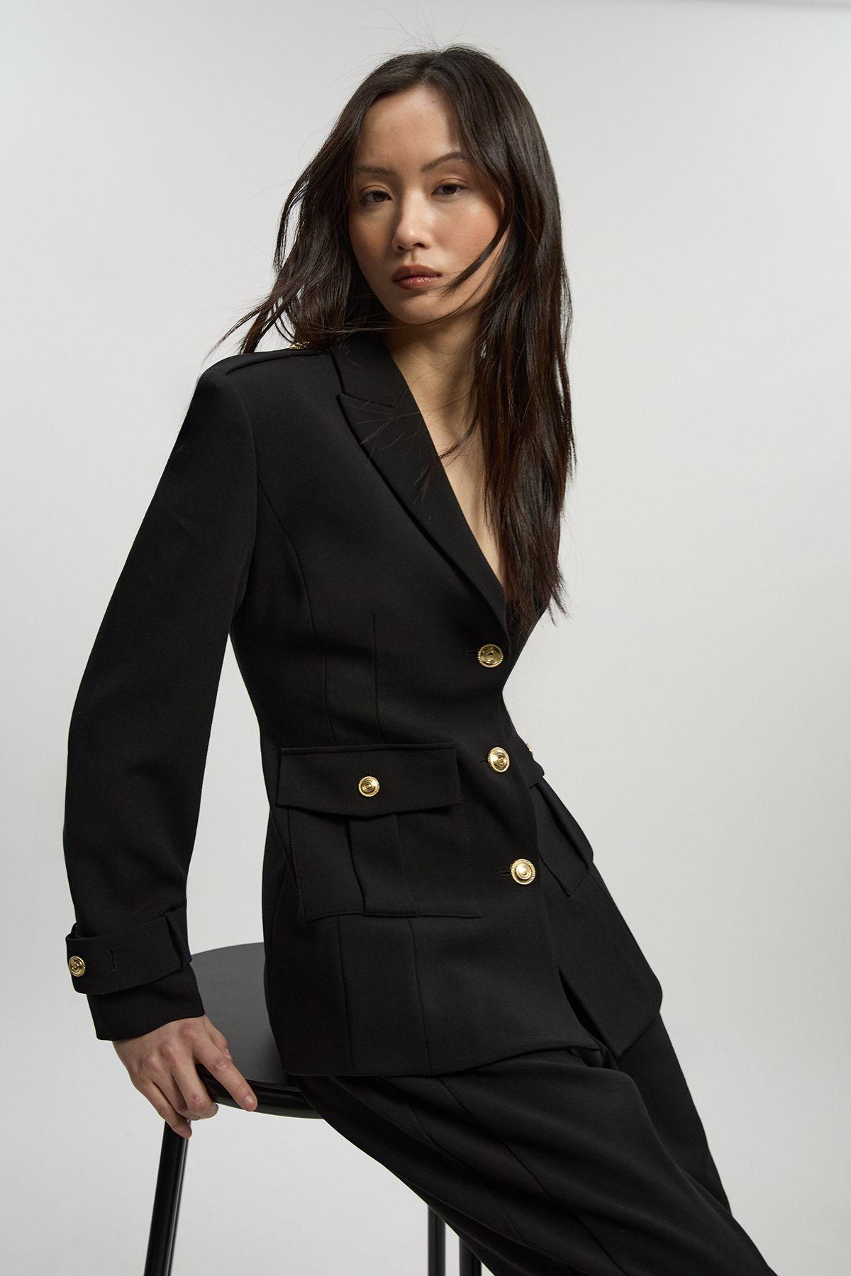 Compact Stretch Tailored Military Single Breasted Blazer by KARENMILLEN