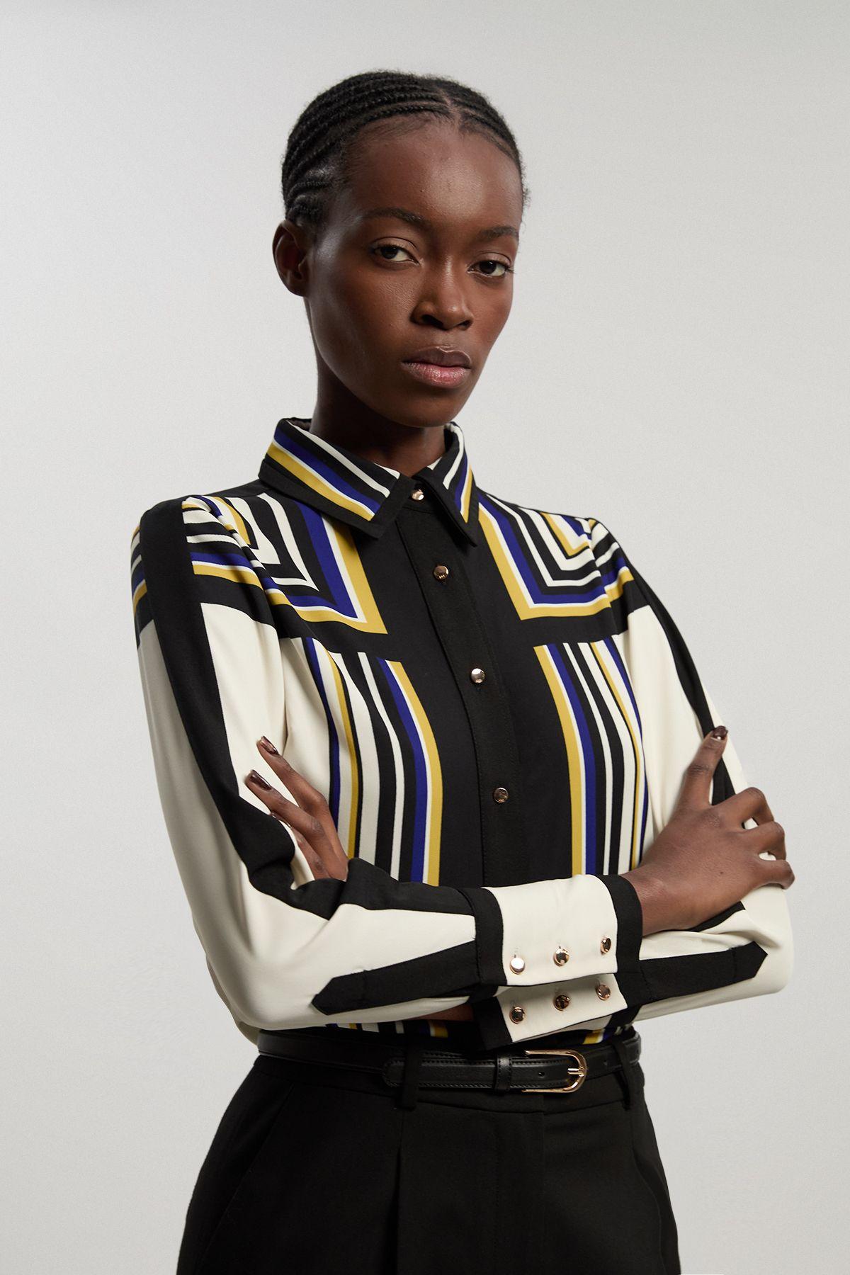 Contrast Stripe Twill Woven Shirt by KARENMILLEN