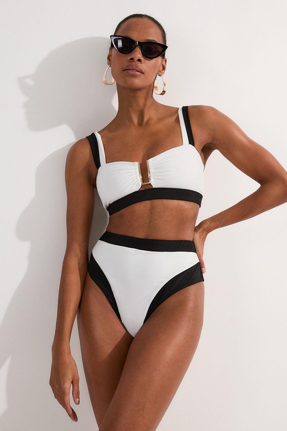 Contrast Trim High Cut Bikini Bottom by KARENMILLEN