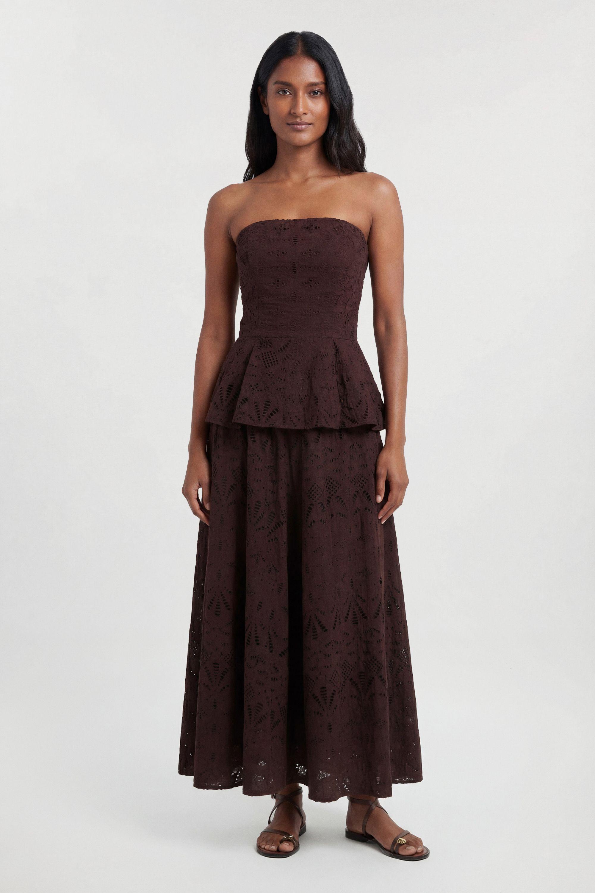 Cotton Broderie Peplum Bandeau Midi Dress by KARENMILLEN