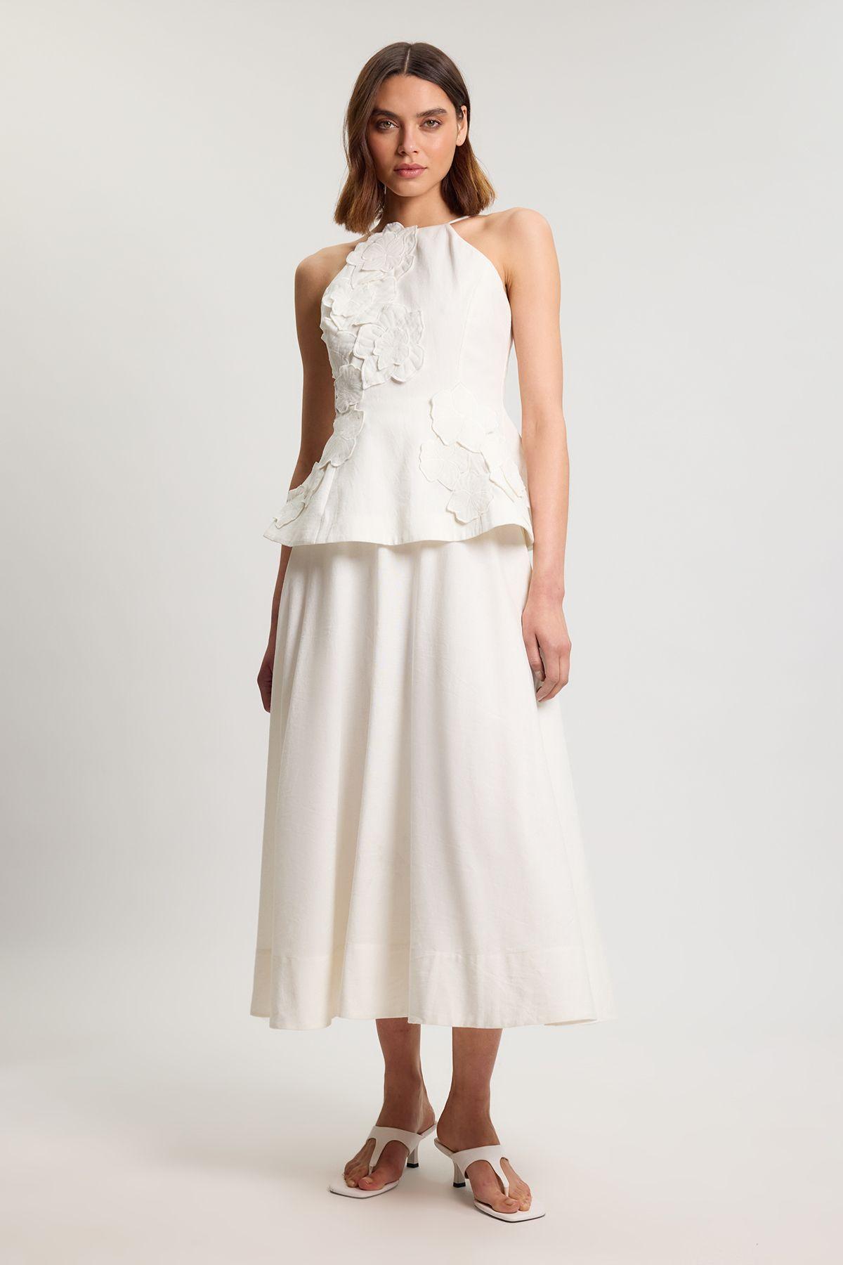 Cotton Linen 3D Floral Midi Dress by KARENMILLEN
