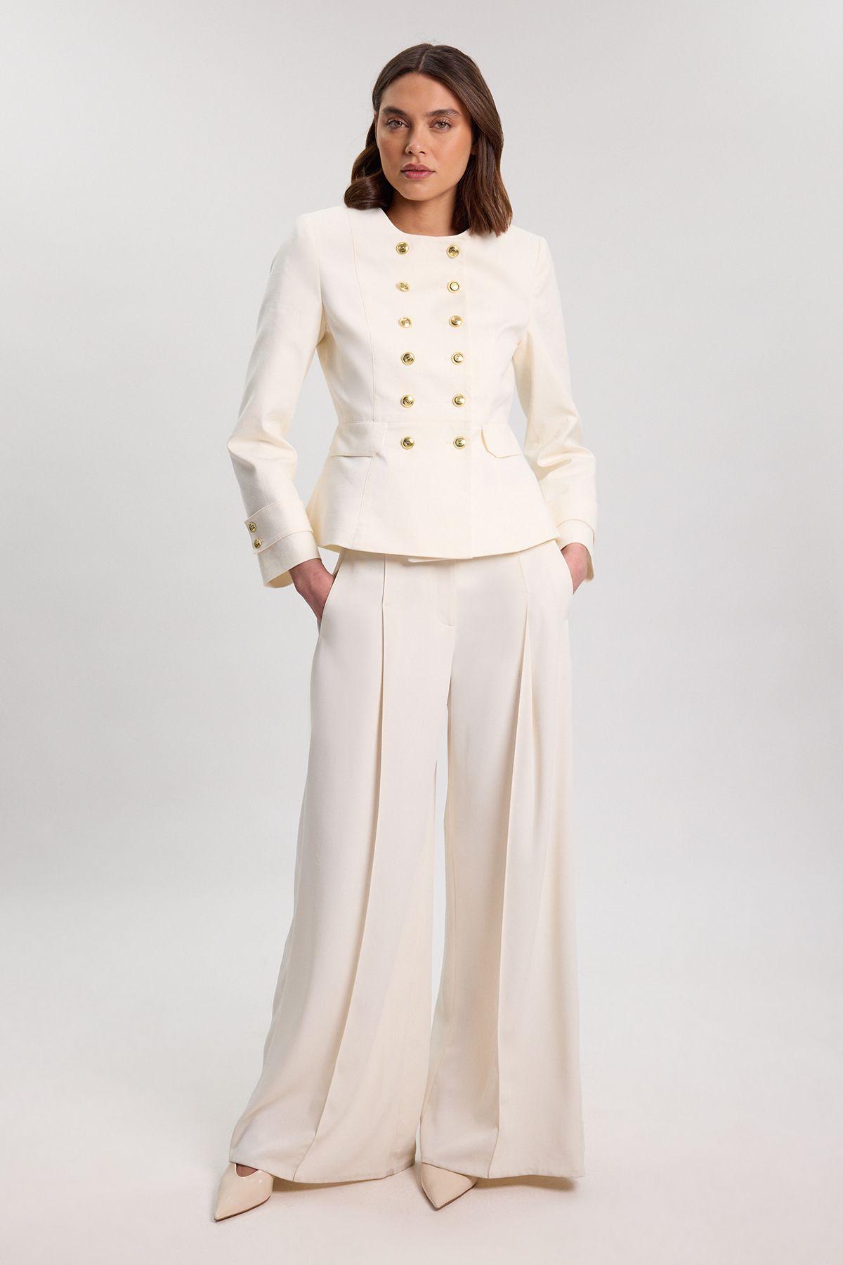 Cotton Tailored Button Detail Peplum Blazer by KARENMILLEN