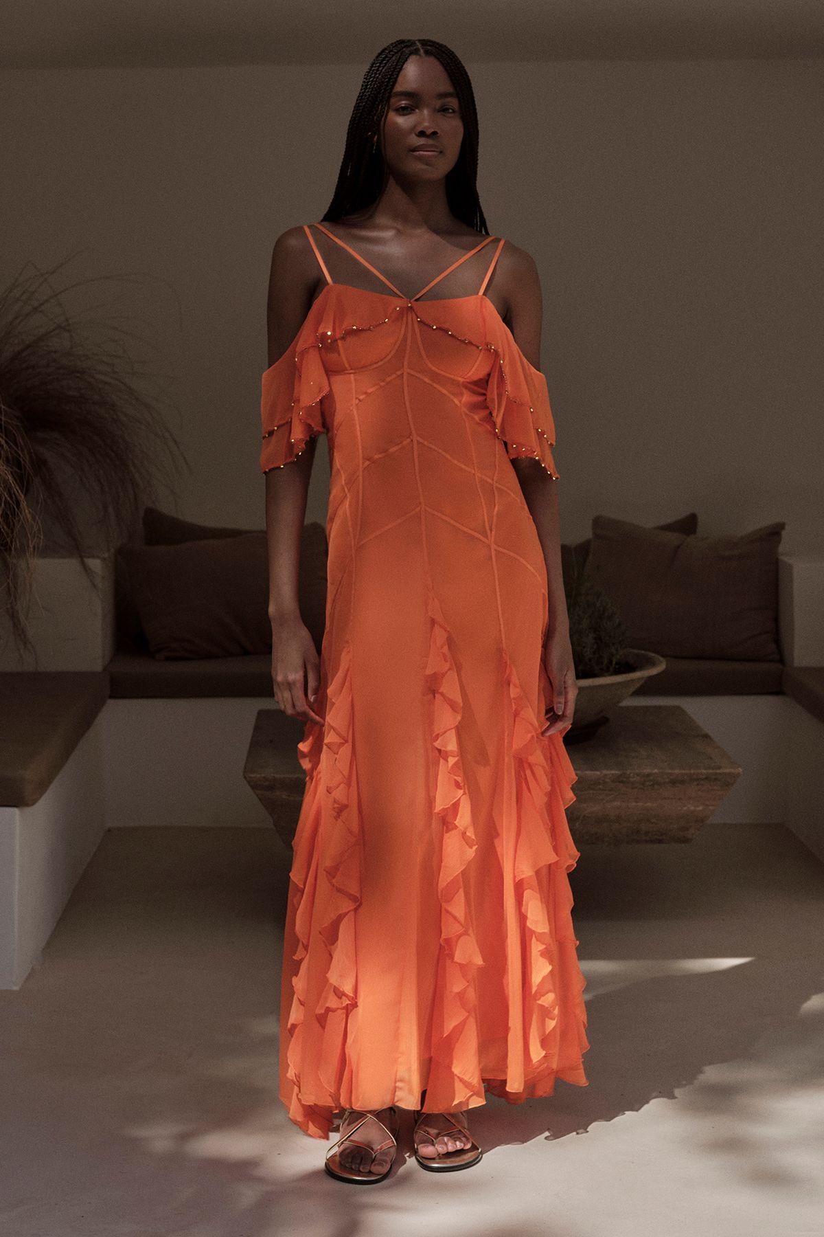 Crinkle Beaded Cold Shoulder Maxi Dress by KARENMILLEN