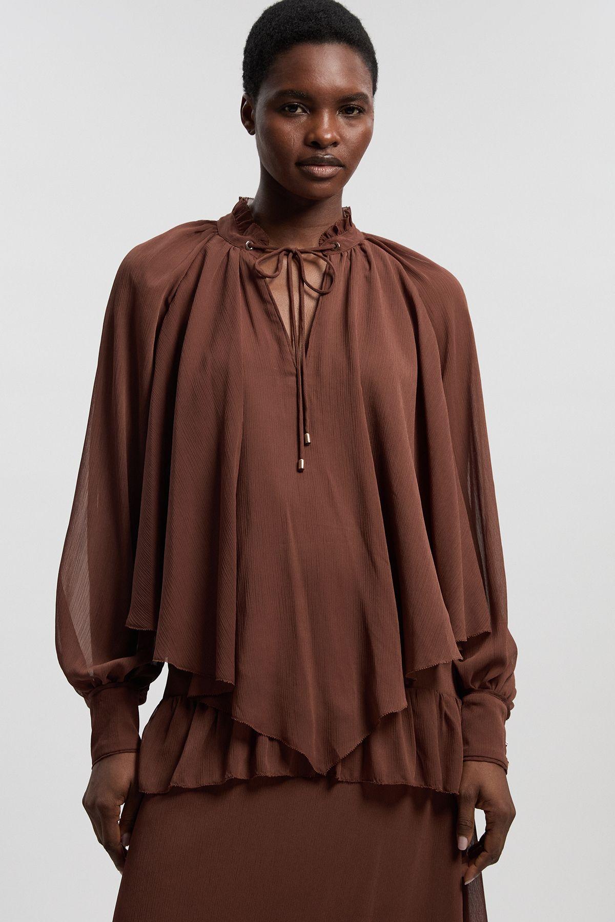 Crinkle Chiffon Cape Woven Blouse by KARENMILLEN