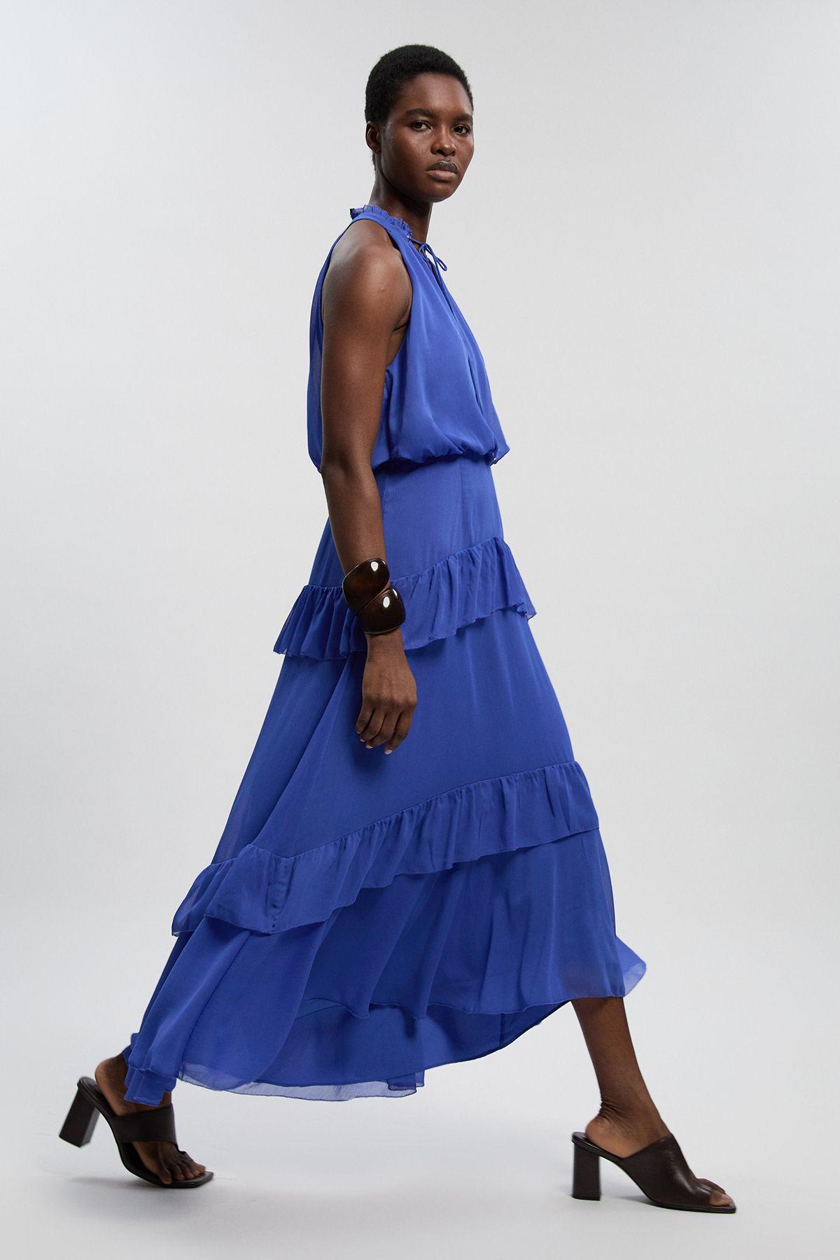 Crinkle Chiffon Halterneck Woven Maxi Dress by KARENMILLEN