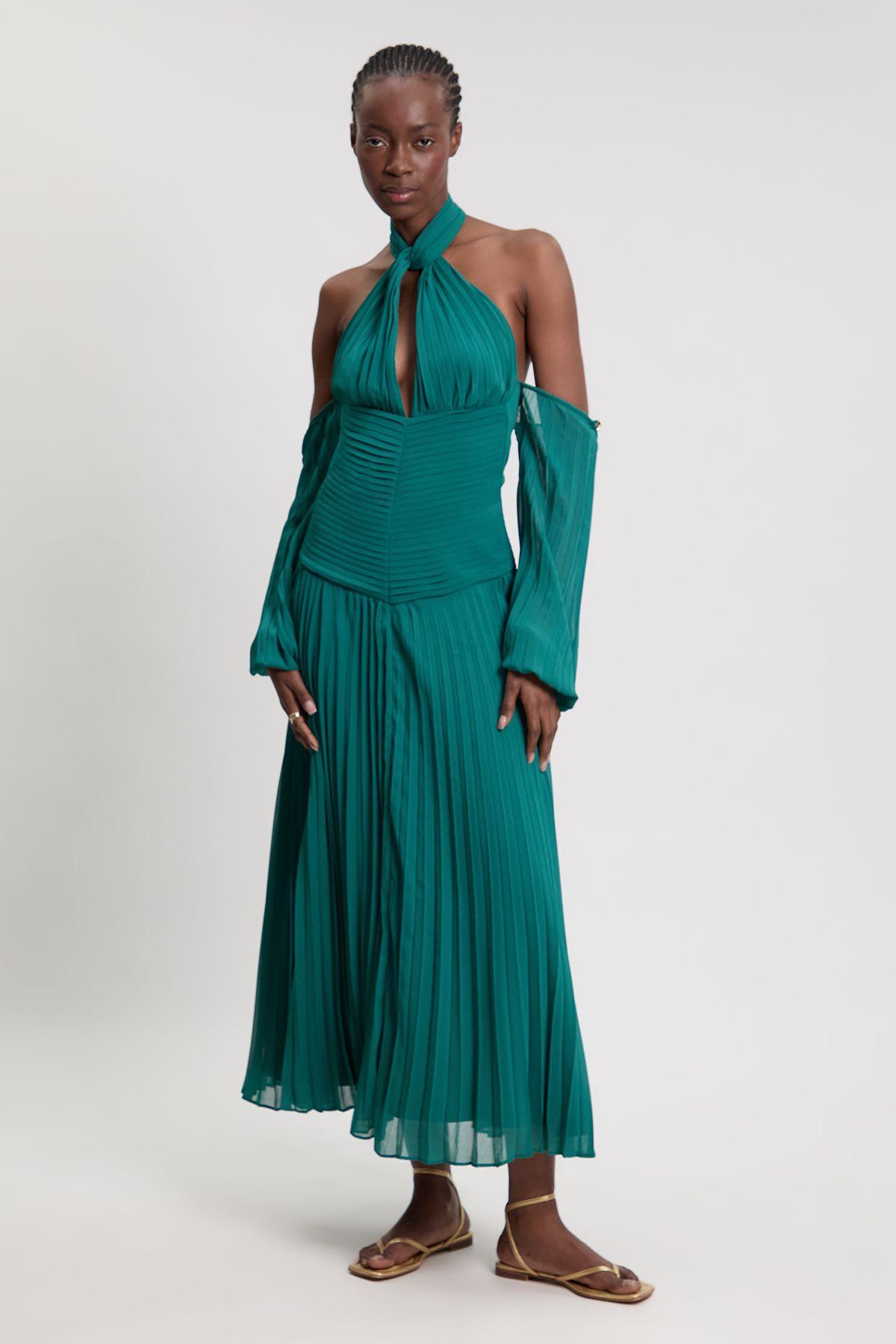 Crinkle Cold Shoulder Georgette Woven Maxi Dress by KARENMILLEN