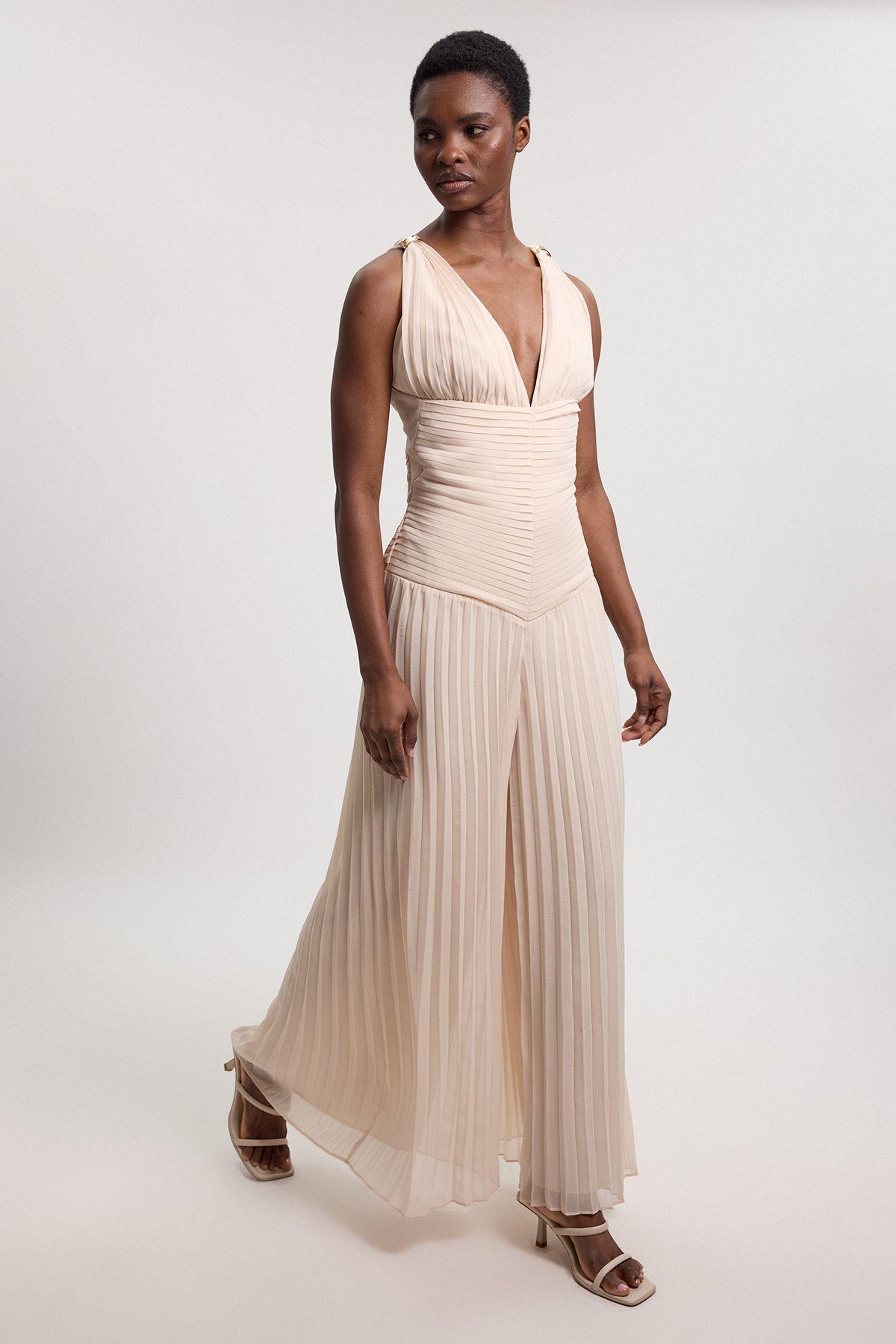 Crinkle Cross Back Georgette Woven Jumpsuit by KARENMILLEN