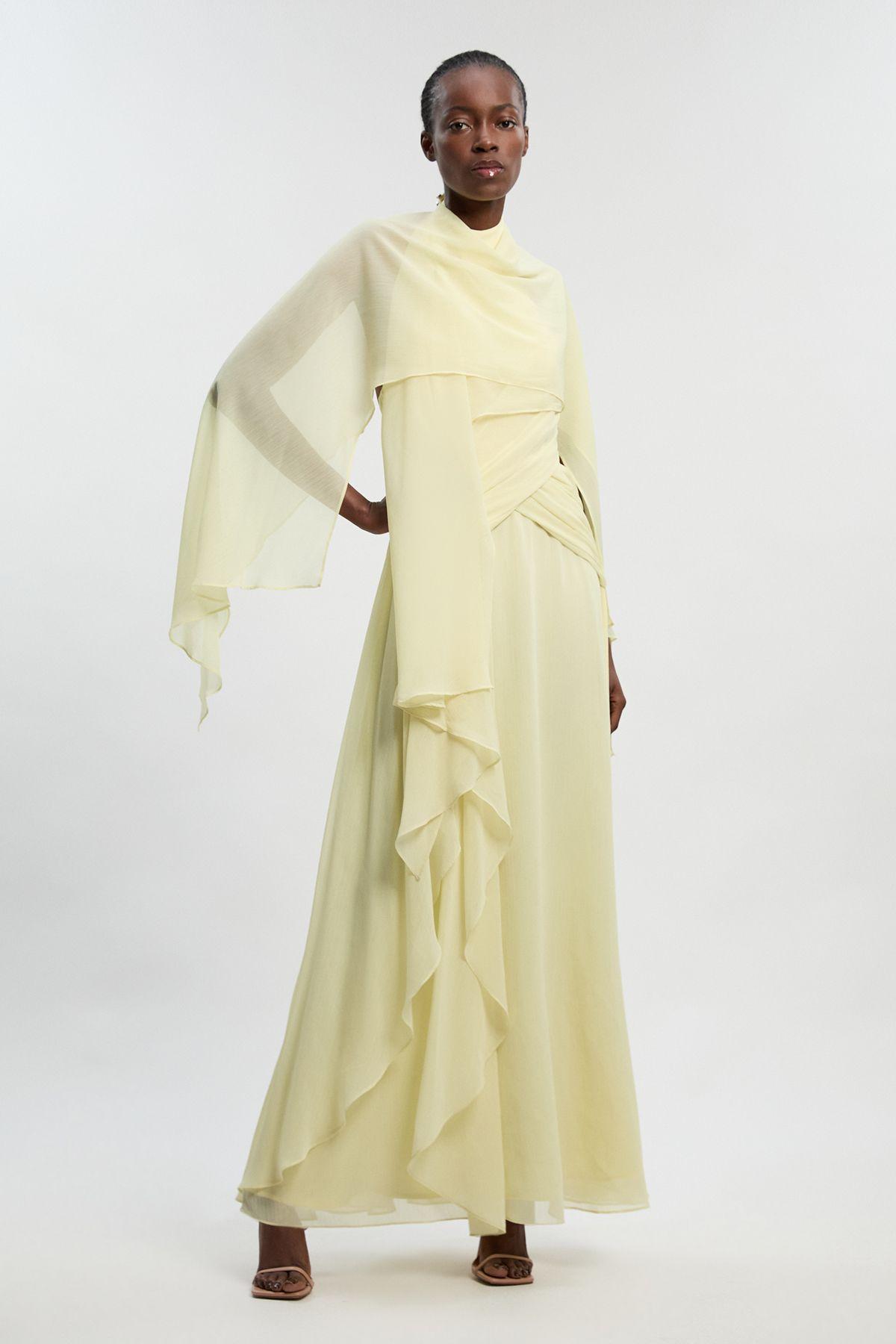 Crinkle Cross Front Georgette Woven Maxi Dress by KARENMILLEN