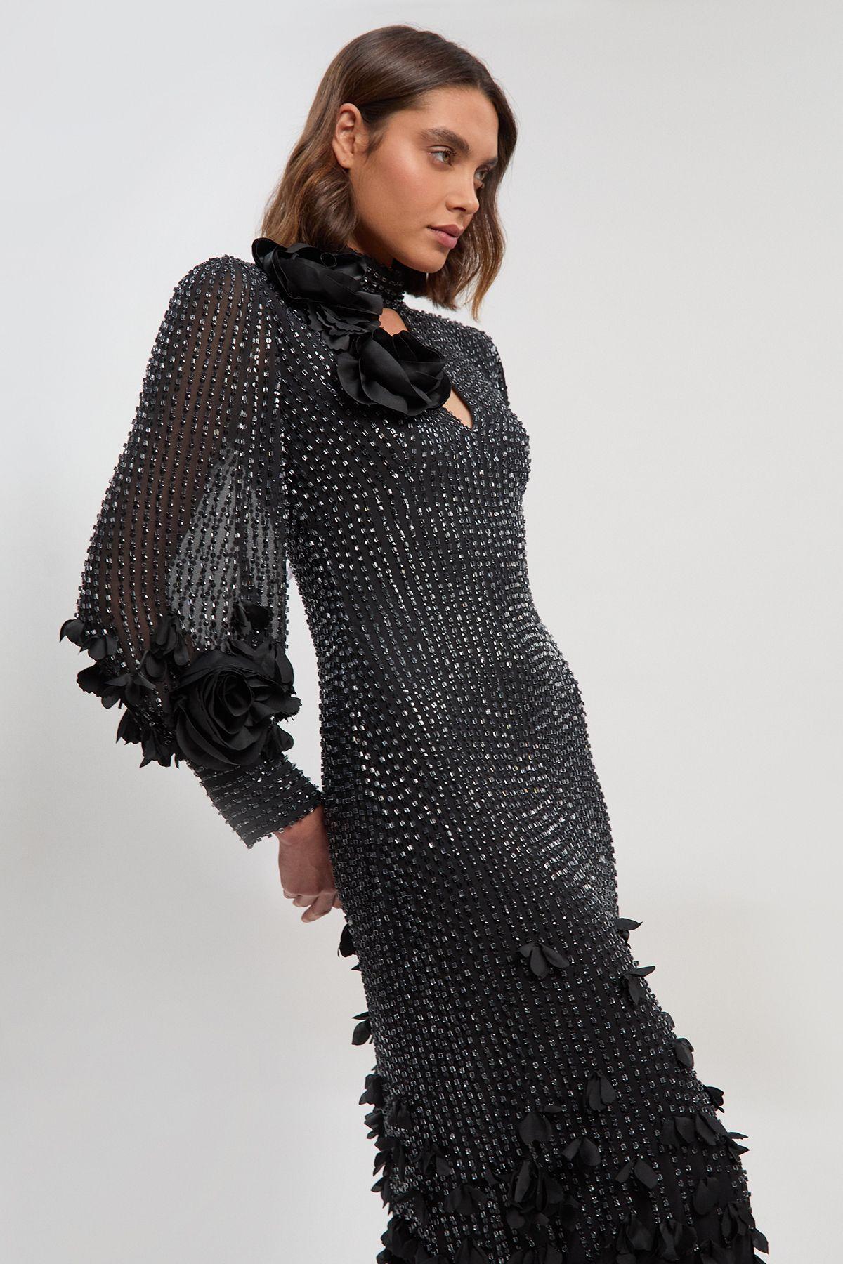 Crystal Applique Woven Maxi Dress by KARENMILLEN