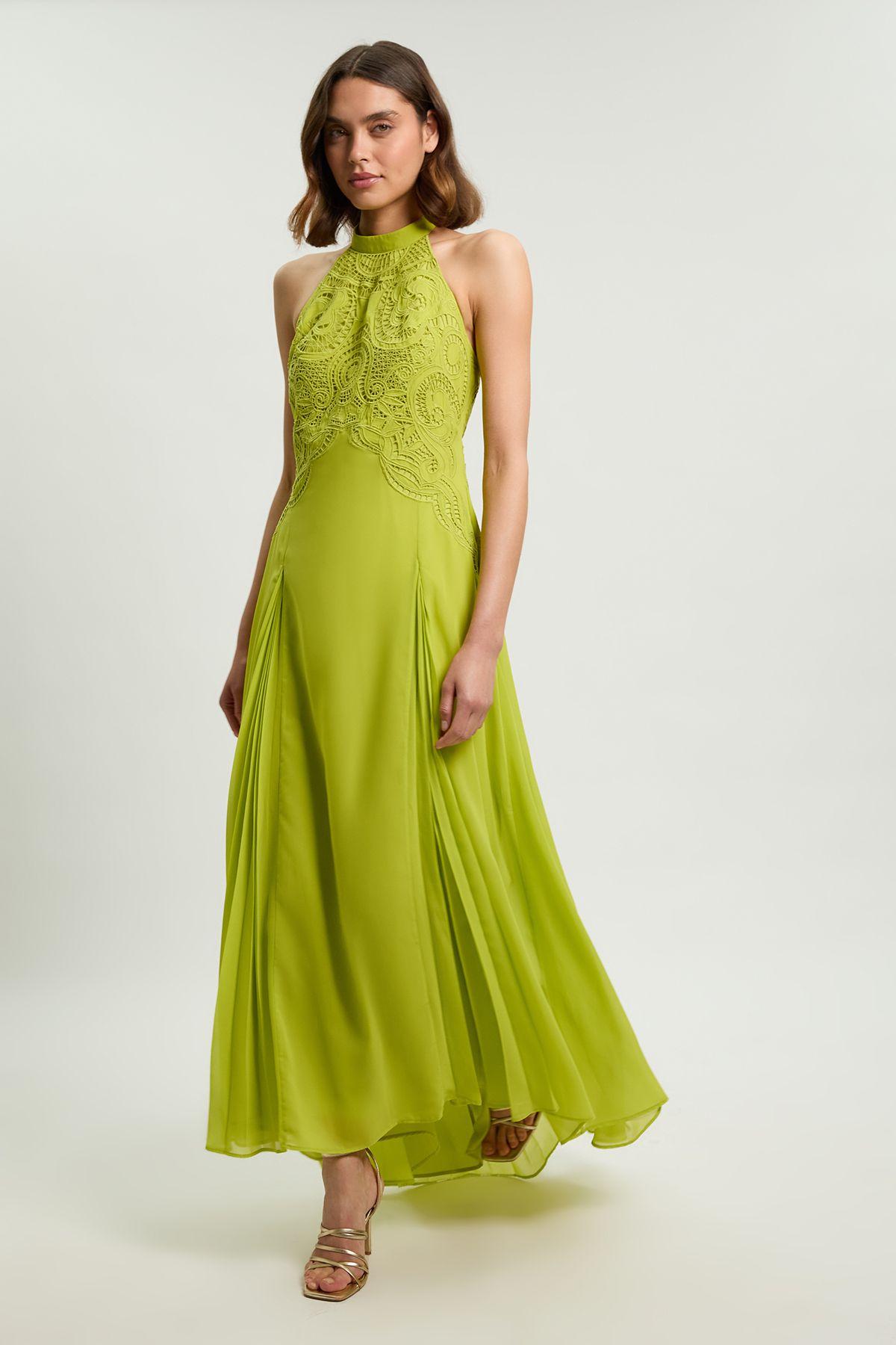 Cutwork Embroidered Woven Maxi Dress With Pleated Godets by KARENMILLEN