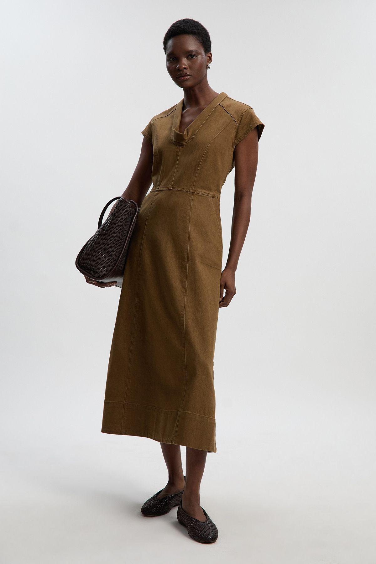 Denim Cowl Neck Midi Dress by KARENMILLEN