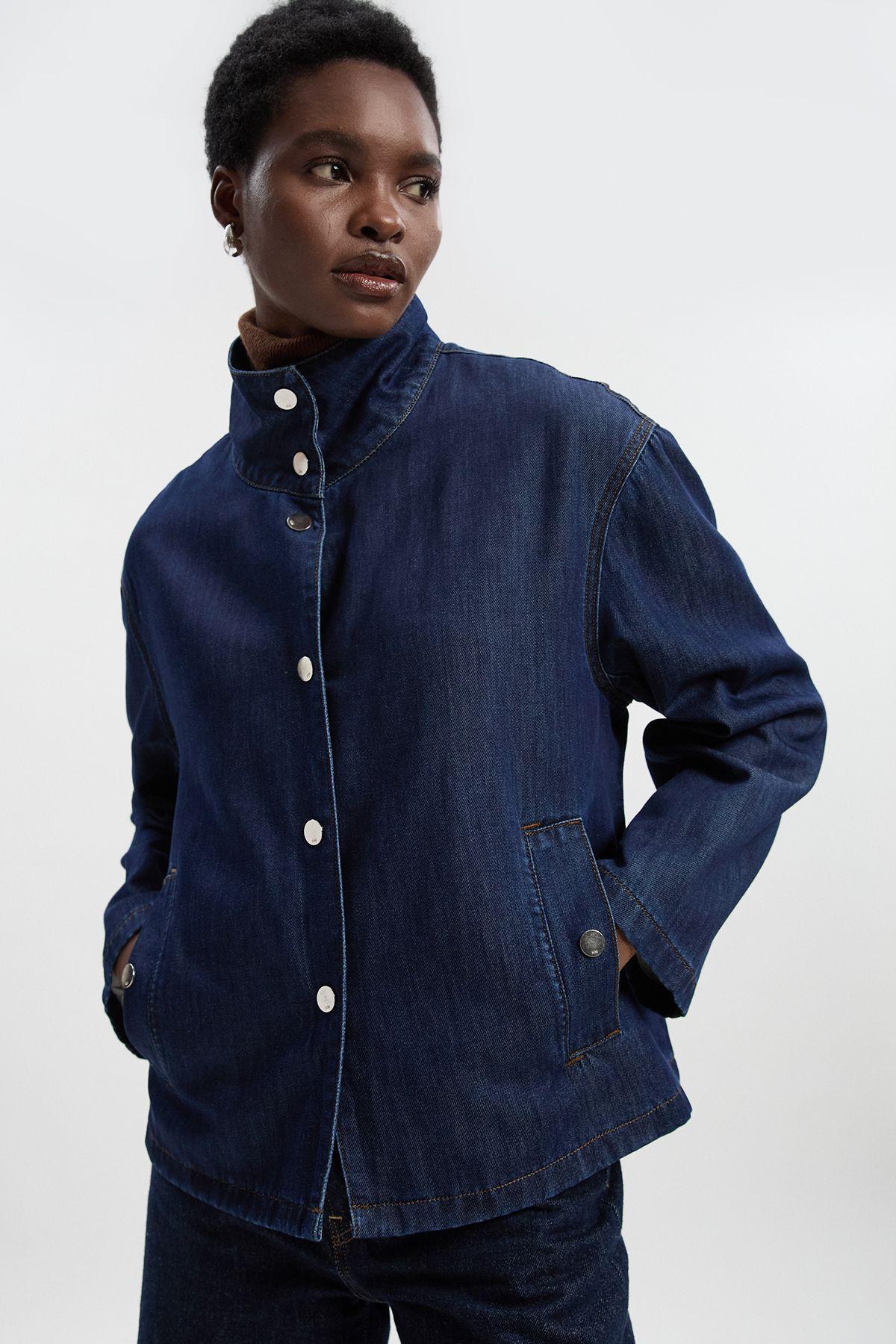 Denim Funnel Neck Jacket by KARENMILLEN