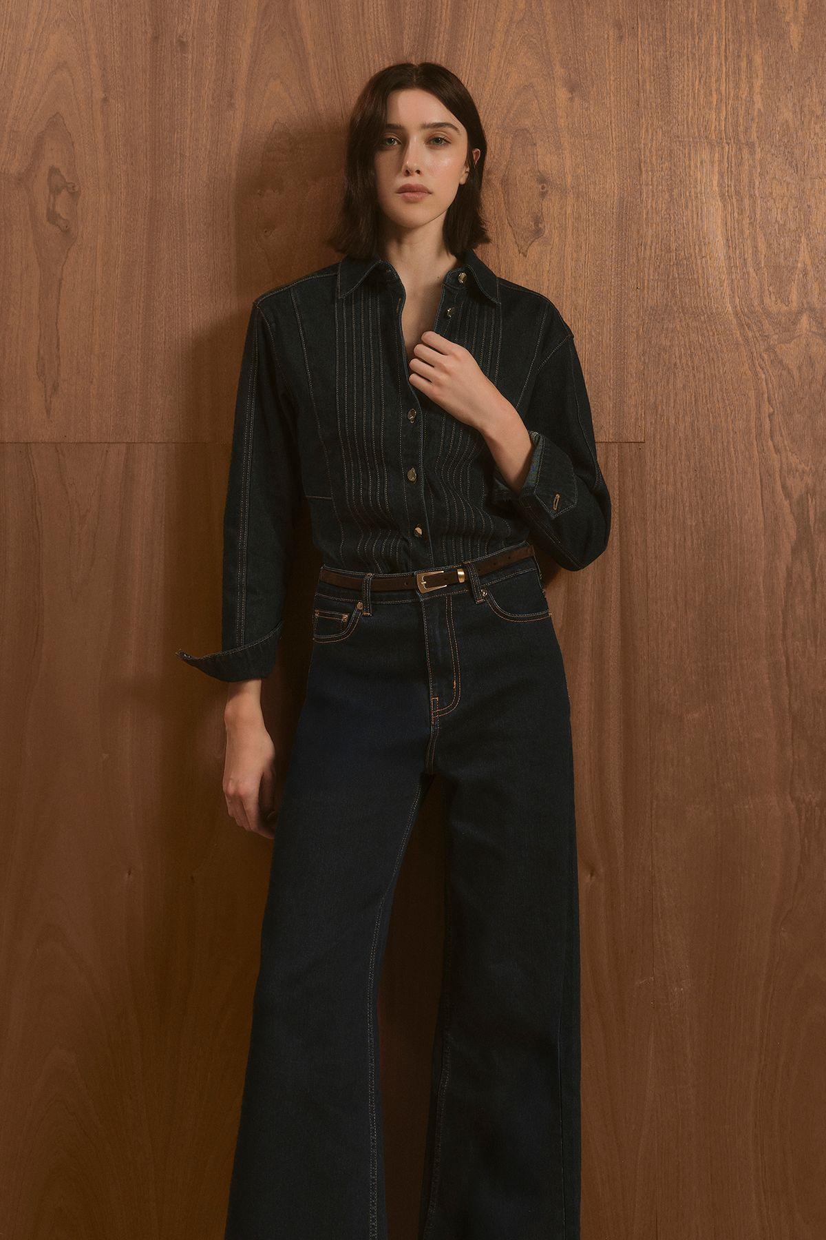 Denim High Waist Wide Leg Jean by KARENMILLEN