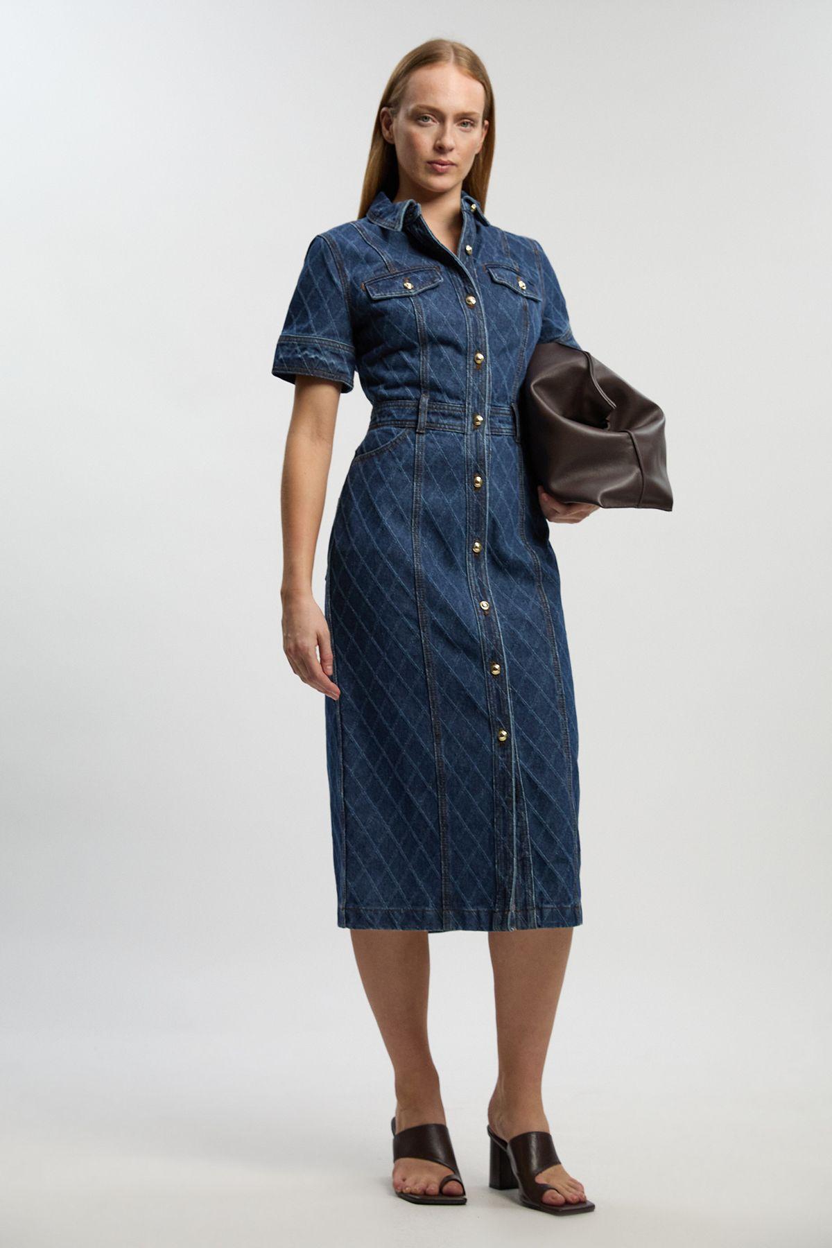 Denim Printed Midi Dress by KARENMILLEN
