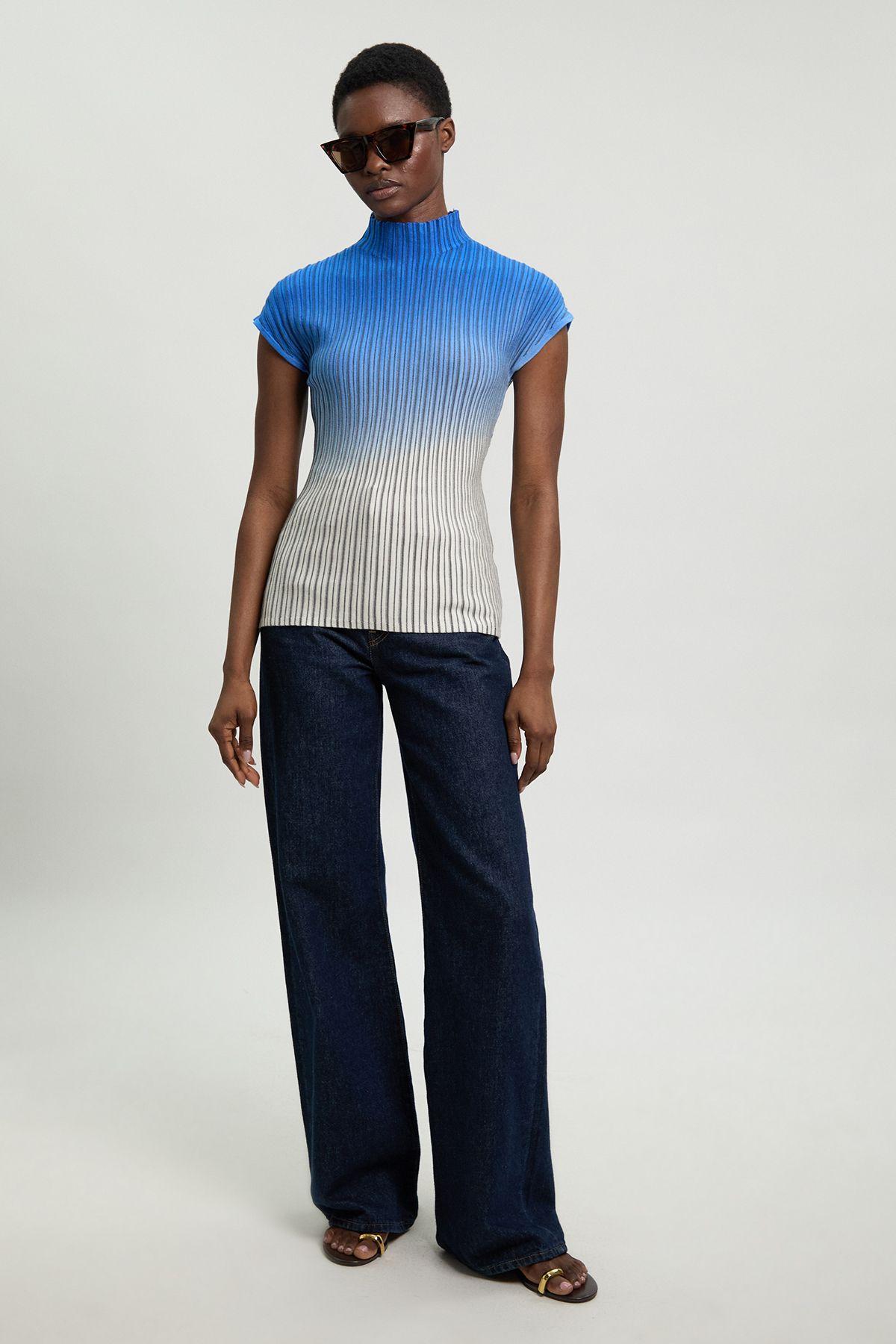 Dip Dye Detail Knitted High Neck Top by KARENMILLEN Dip Dye Detail Knitted High Neck Top by KARENMILLEN