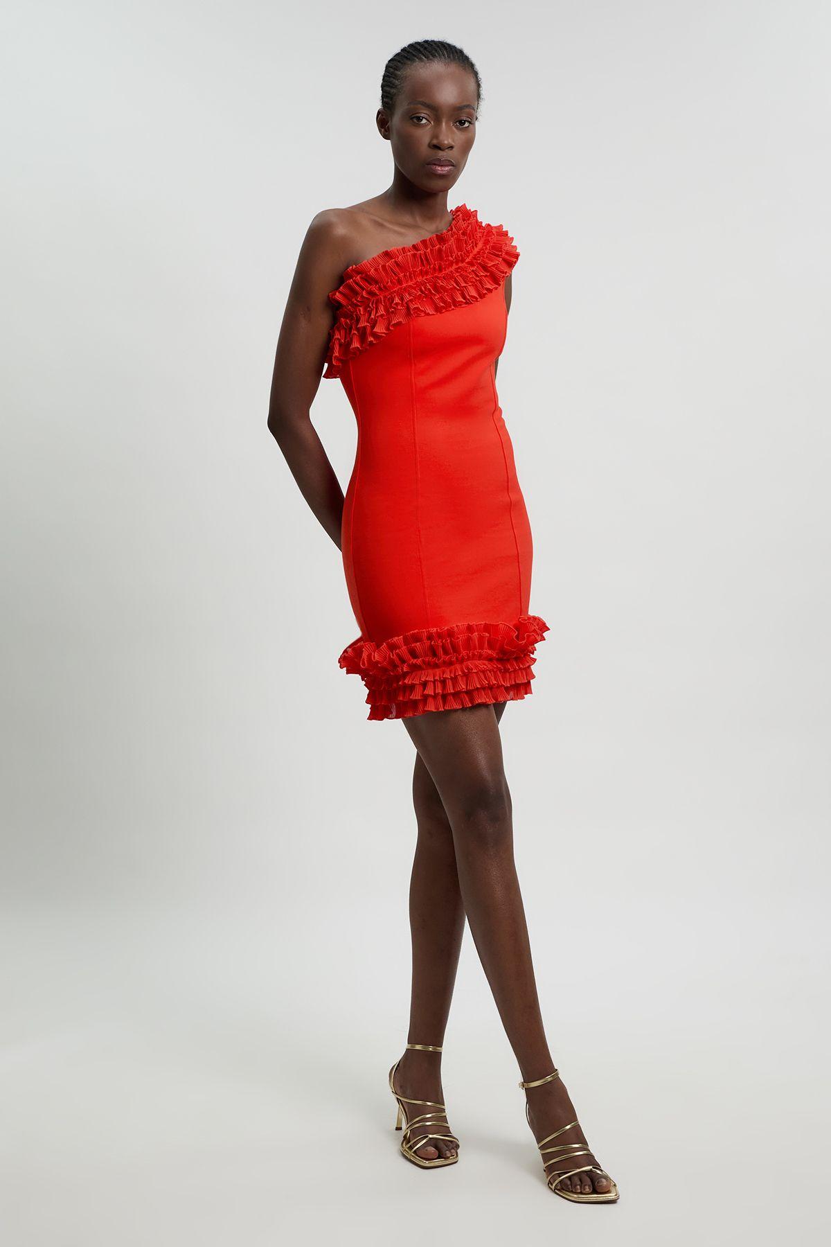 Drama Ruffle Asymmetric Mini Dress by KARENMILLEN