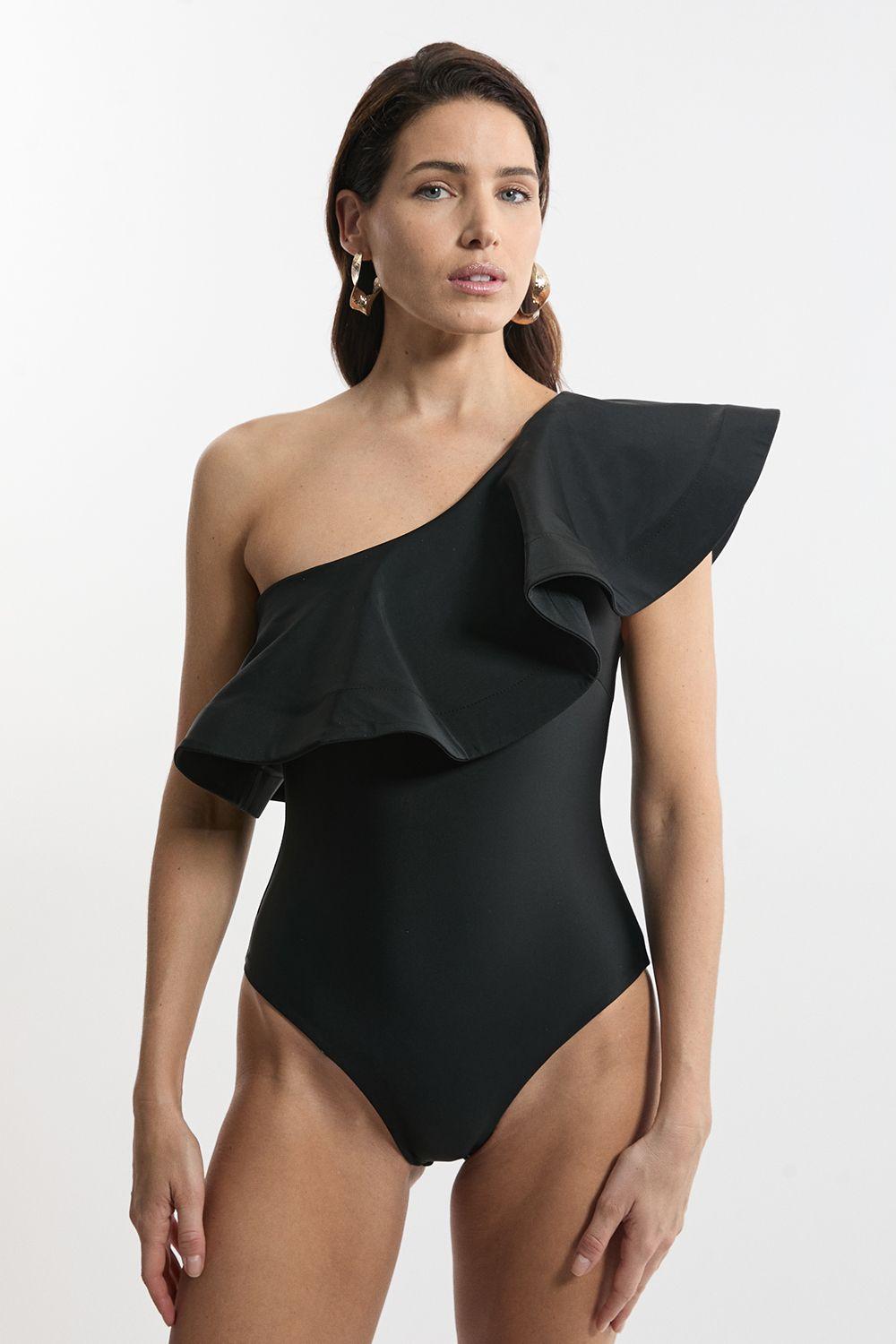Drama Ruffle One Shoulder Swimsuit by KARENMILLEN