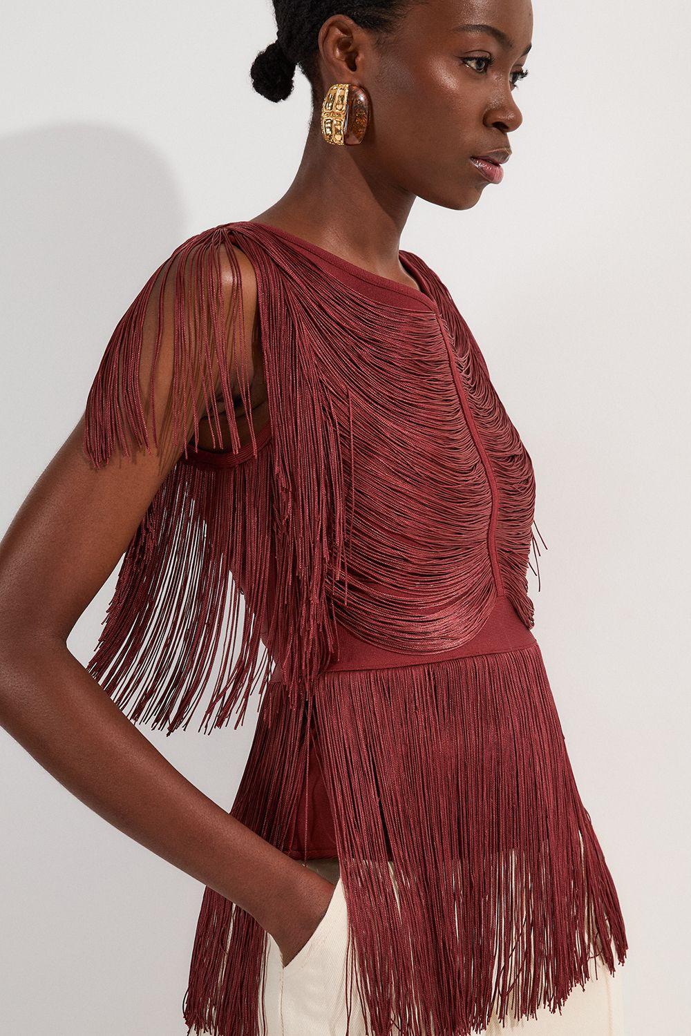 Draped Fringe Knitted Top by KARENMILLEN