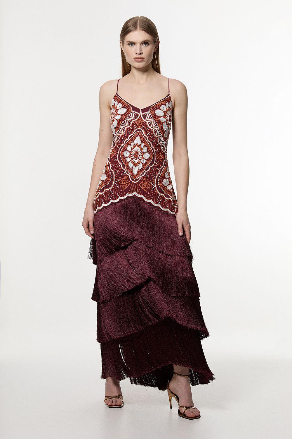 Embellished Fringe Strappy Woven Maxi Dress by KARENMILLEN