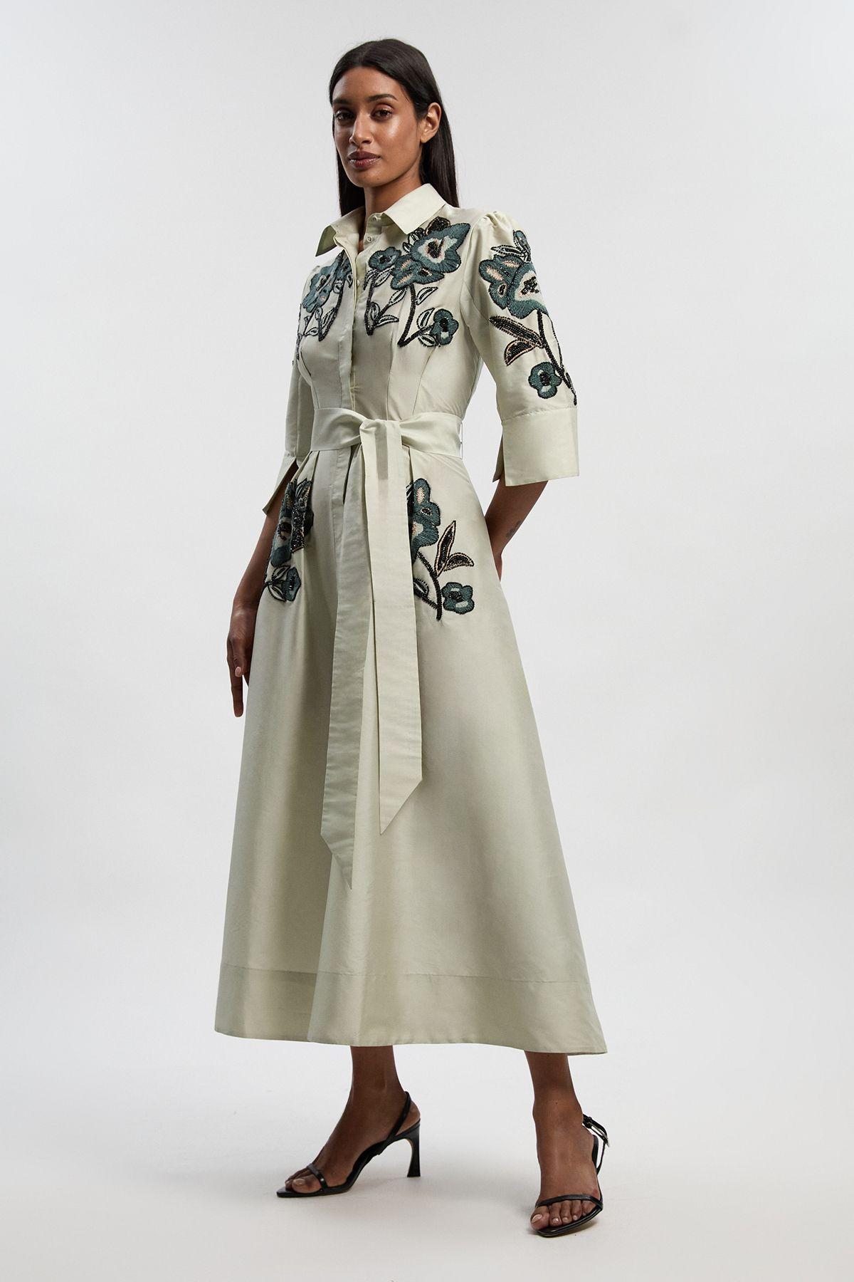 Embellished Taffeta Woven Shirt Dress by KARENMILLEN