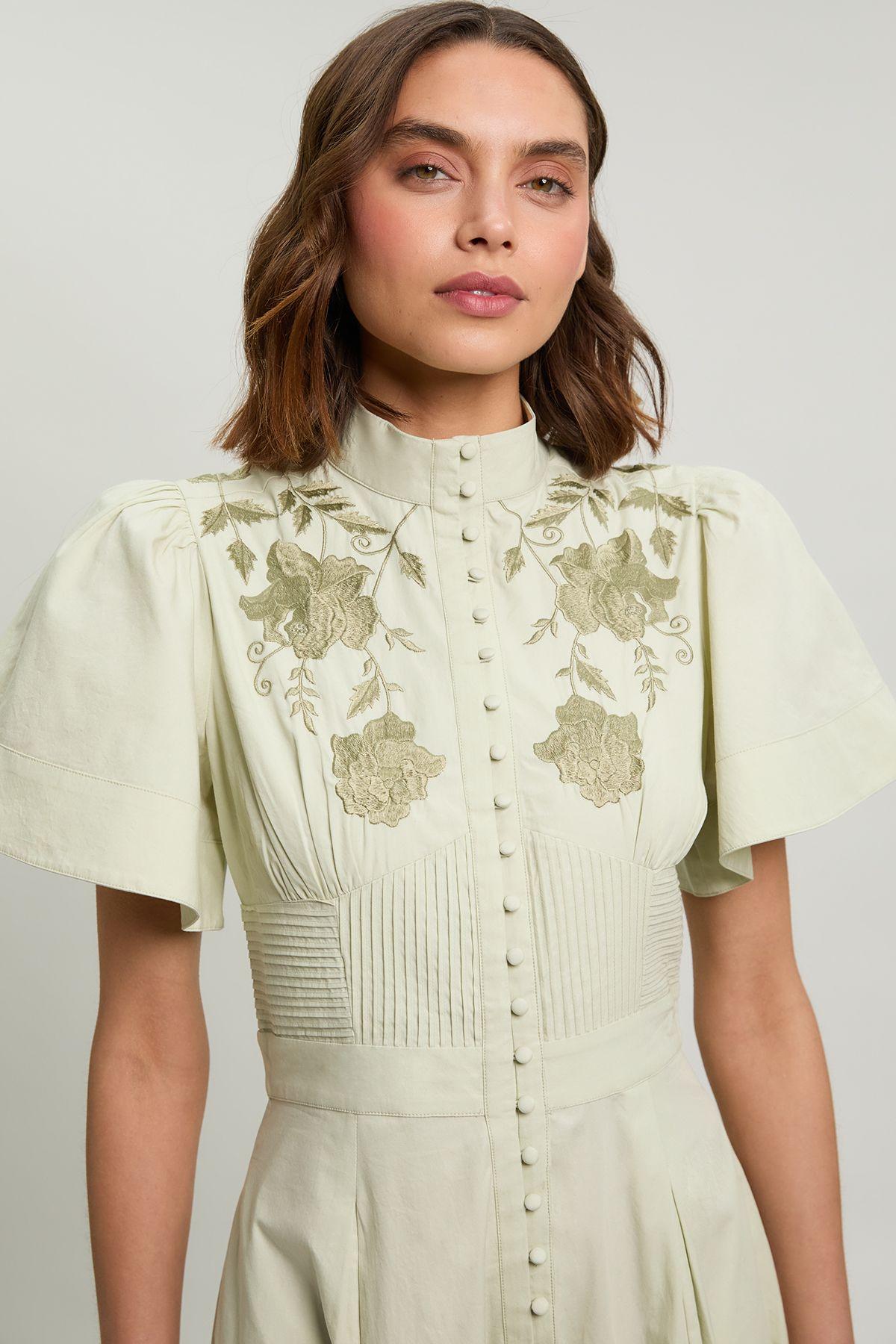 Embroidered Detail Pintuck Waist Shirt Dress by KARENMILLEN