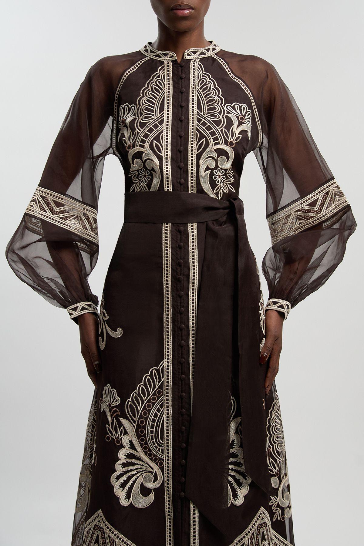 Embroidered Organdie Balloon Sleeve Woven Maxi Dress by KARENMILLEN