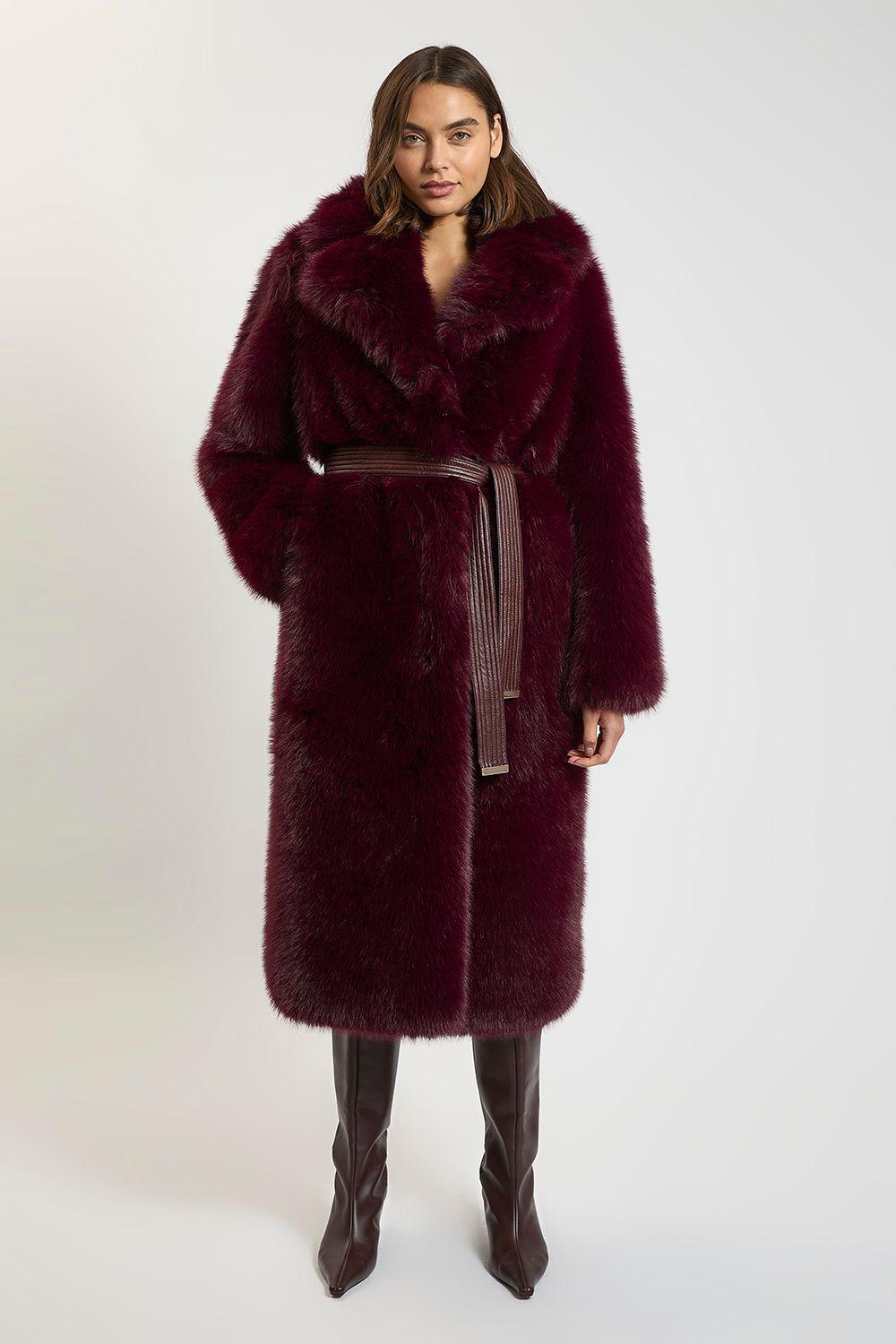 Faux Fur Belted Midi Coat by KARENMILLEN