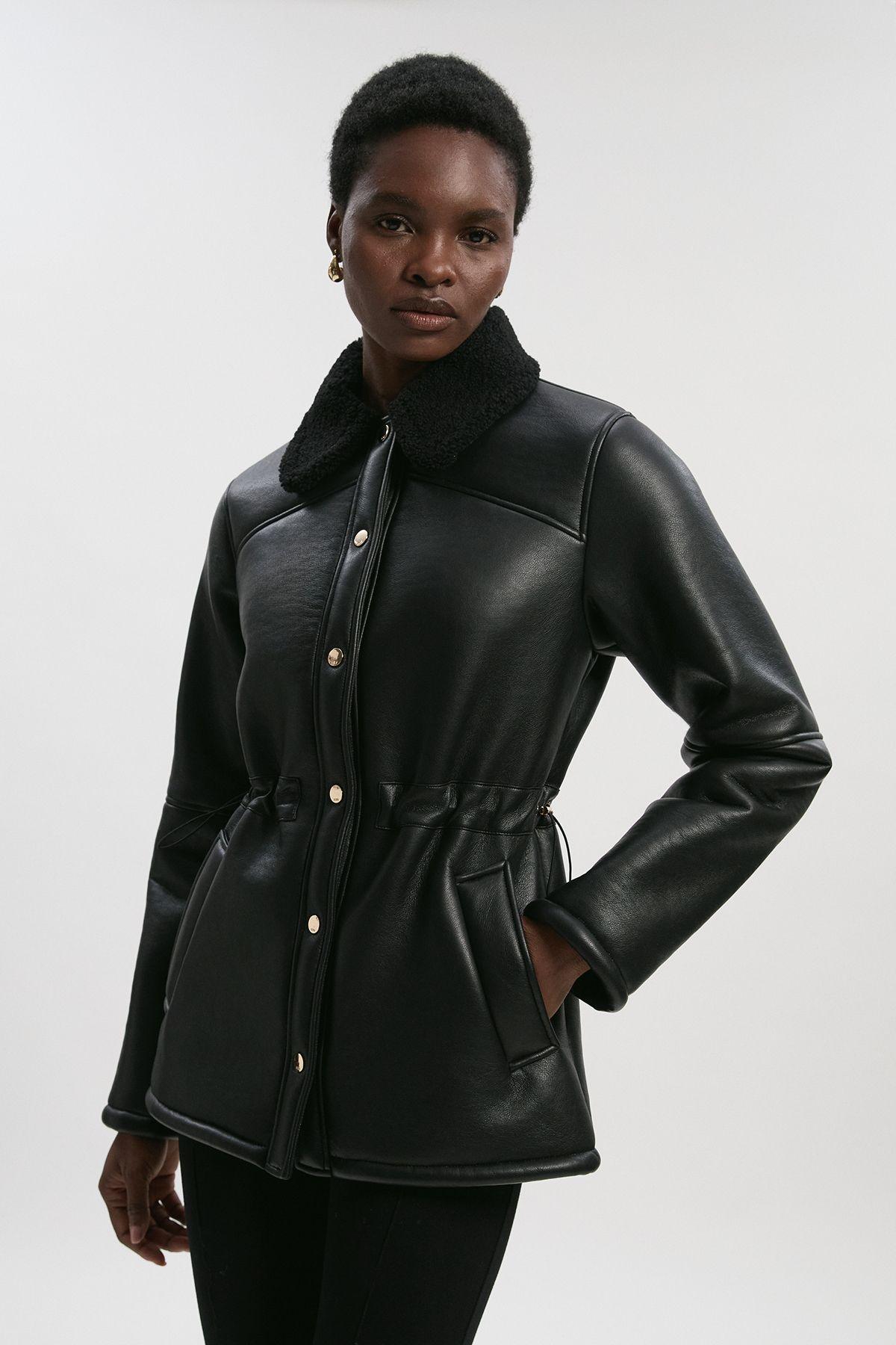 Faux Fur Collar Waisted Coat by KARENMILLEN