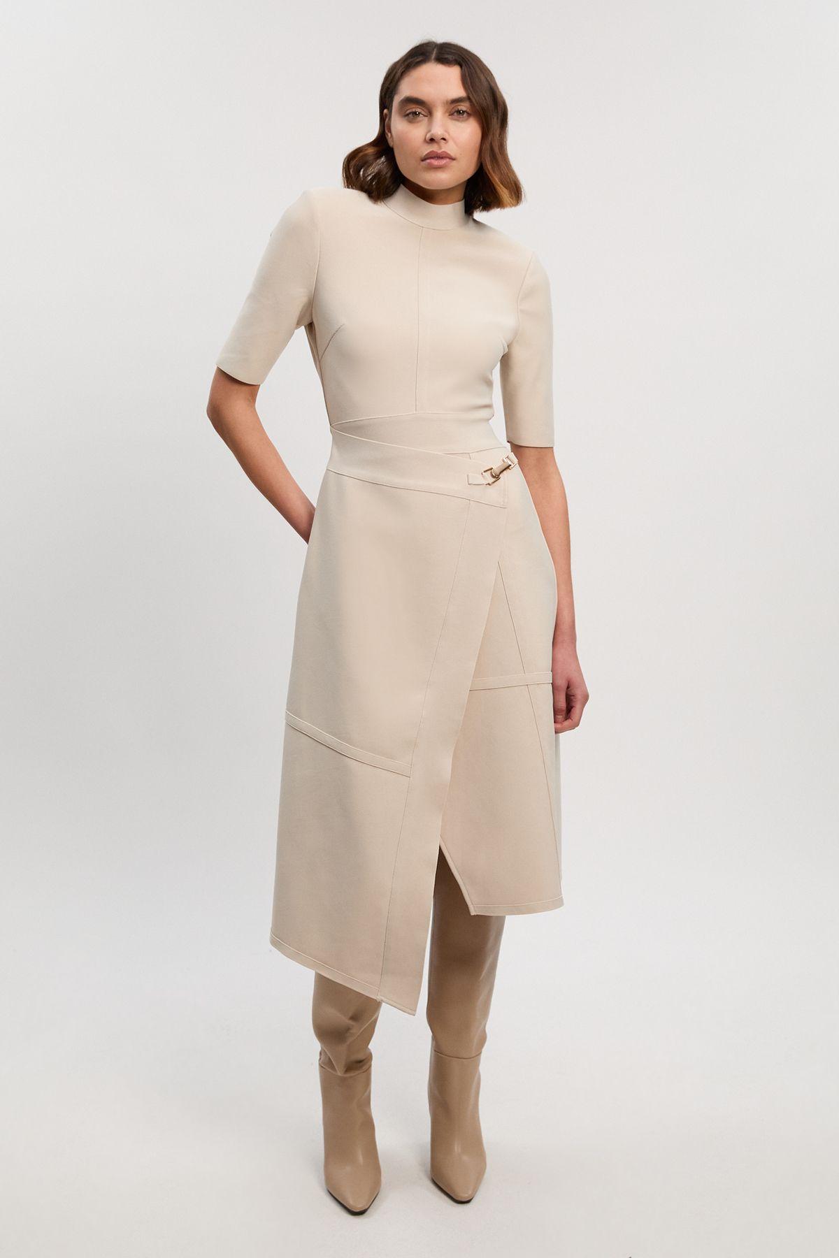Figure Form Bandage Asymmetric Knit Midi Dress by KARENMILLEN