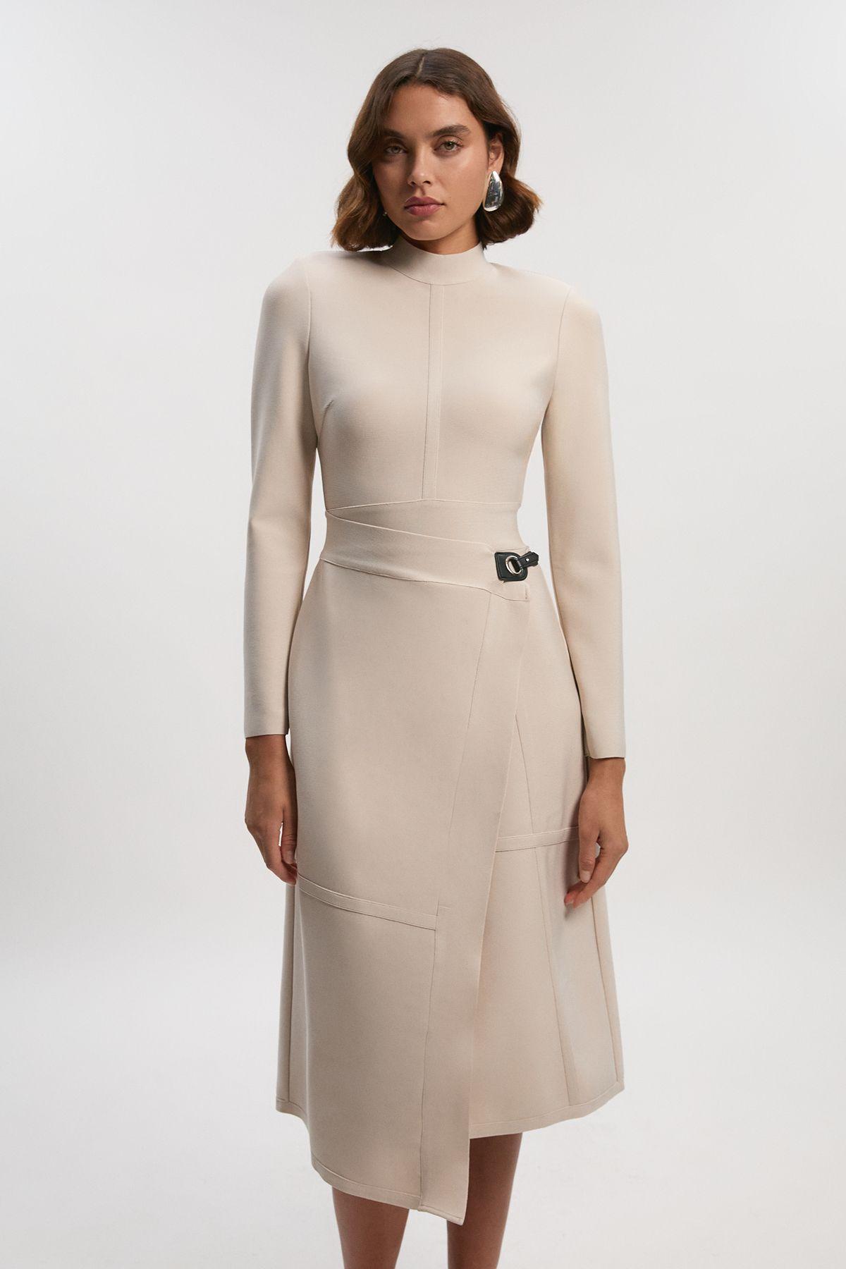 Figure Form Bandage Asymmetric Long Sleeve Knit Midi Dress by KARENMILLEN