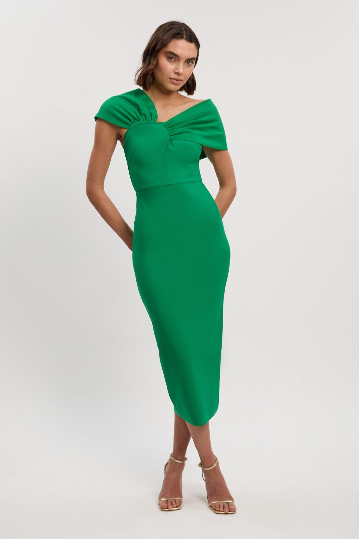 Figure Form Bandage Asymmetric Strap Knit Midi Dress by KARENMILLEN