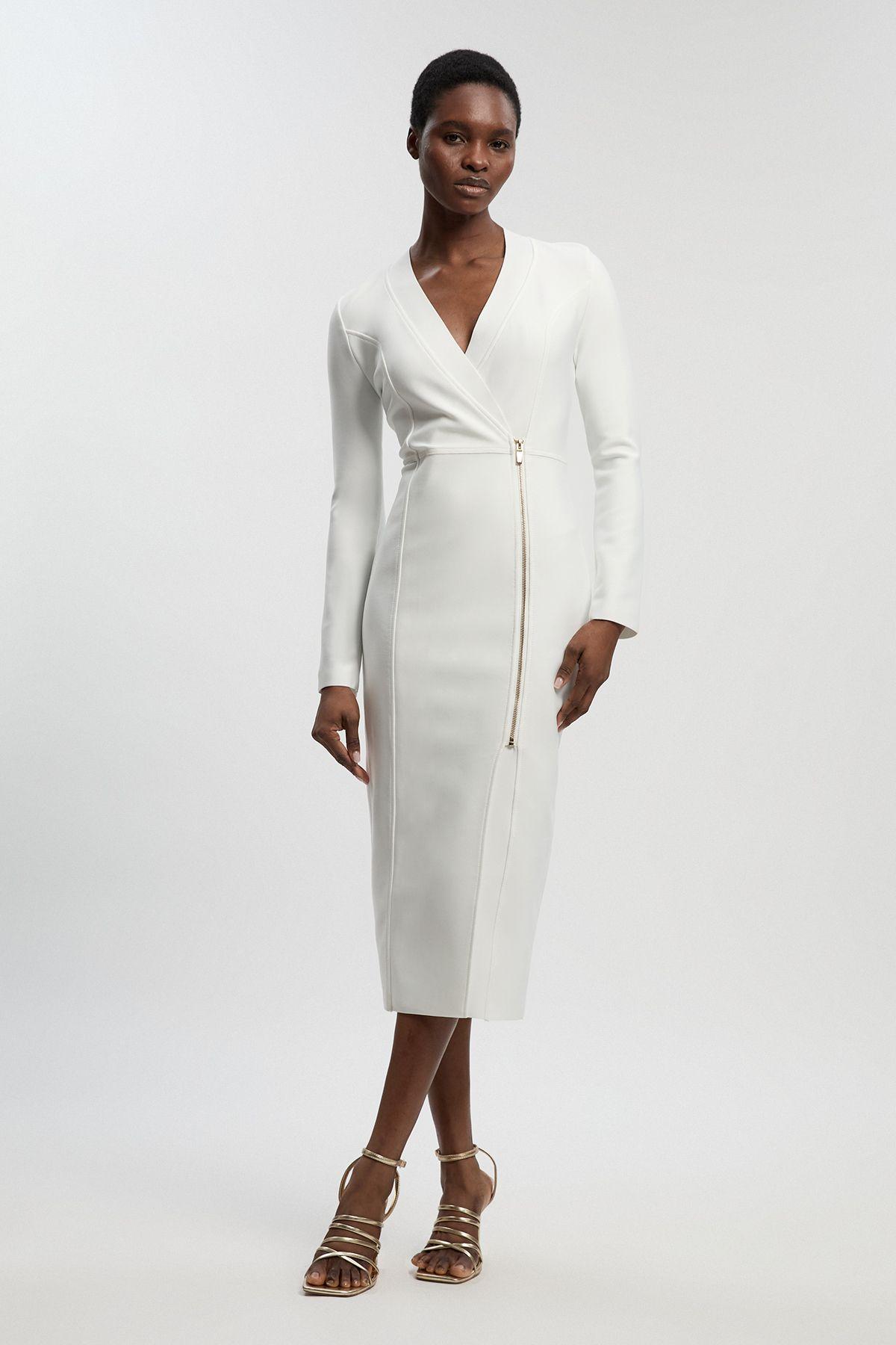Figure Form Bandage Asymmetric Zip Detail Midi Dress by KARENMILLEN