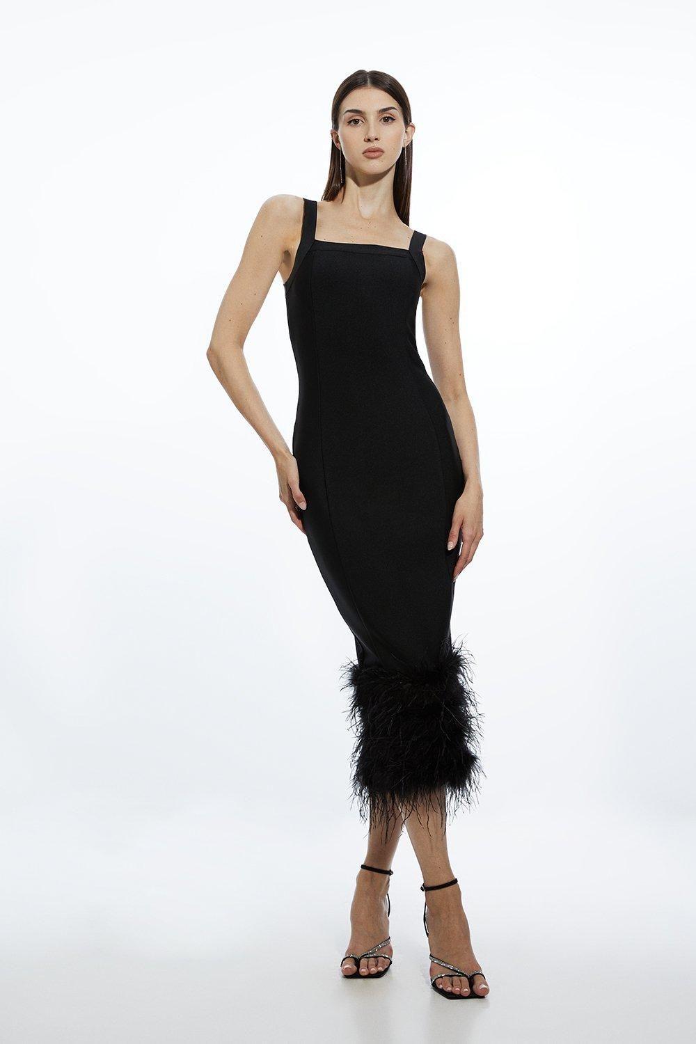 Figure Form Bandage Feather Hem Knit Midi Dress by KARENMILLEN