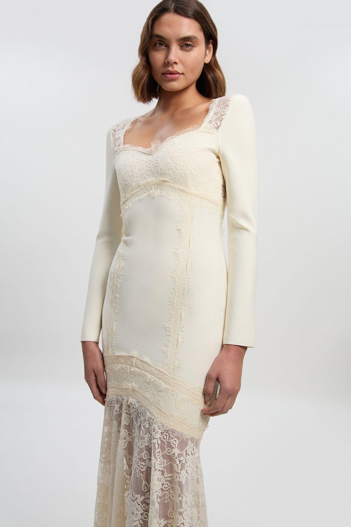 Figure Form Bandage Lace Mix Knit Maxi Dress by KARENMILLEN