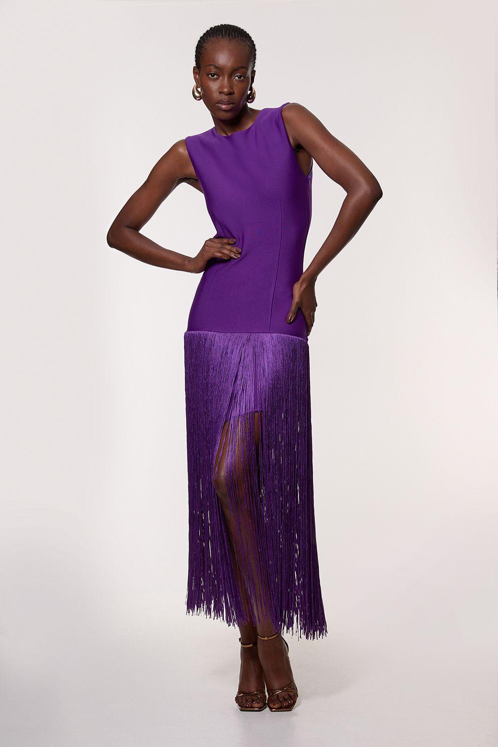 Figure Form Bandage Tassel Hem Knitted Dress by KARENMILLEN