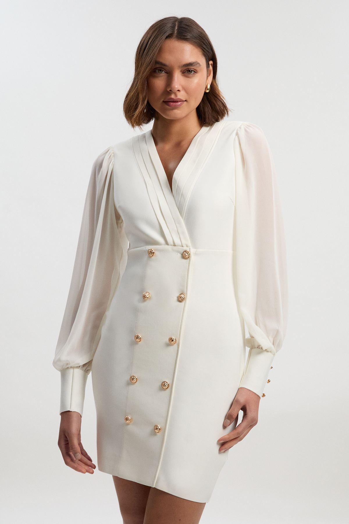 Figure Form Bandage Woven Mix Military Button Blazer Knit Mini Dress by KARENMILLEN