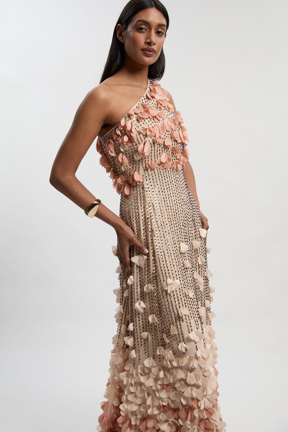 Floral Applique One Shoulder Woven Maxi Dress by KARENMILLEN