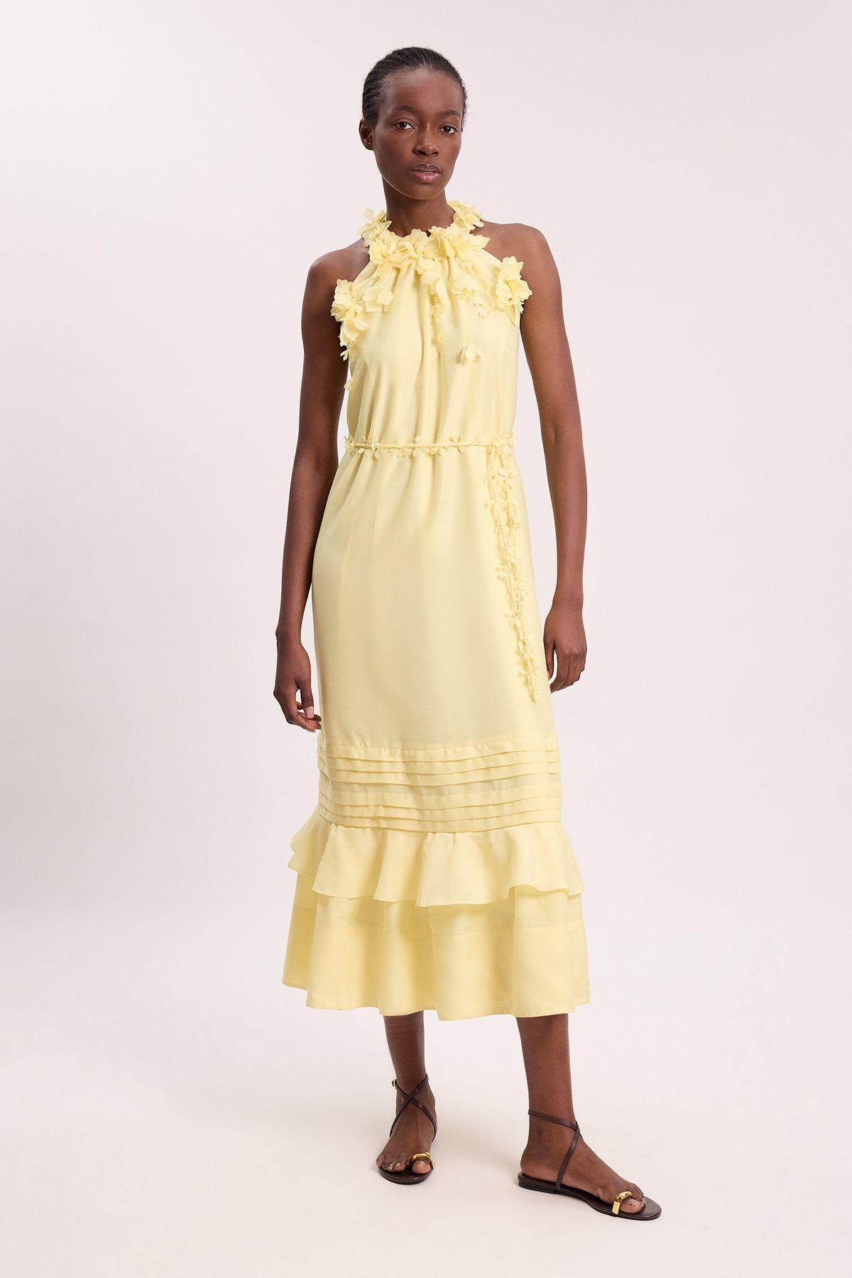 Floral Applique Woven Halter Woven Tier Maxi Dress by KARENMILLEN