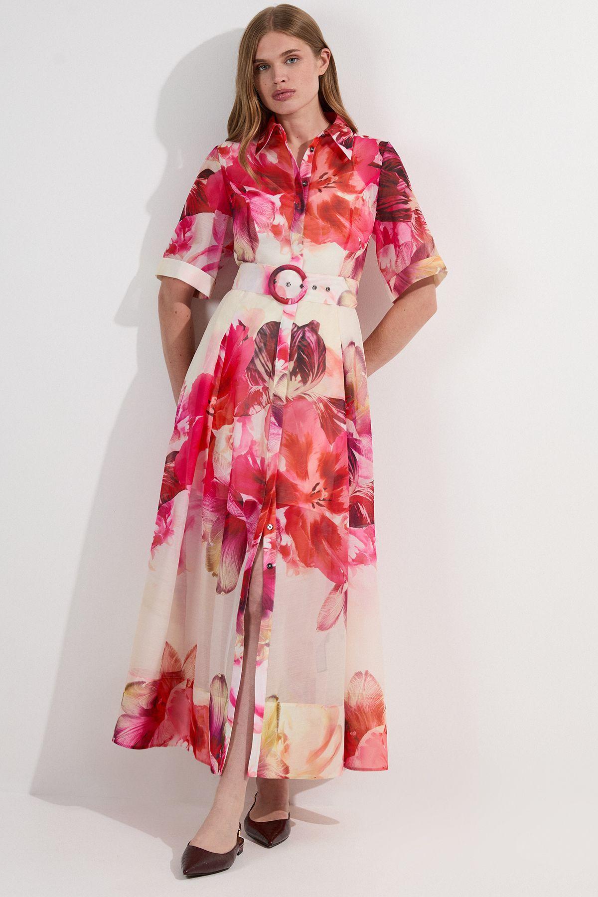 Floral Organdie Woven Midi Shirt Dress by KARENMILLEN