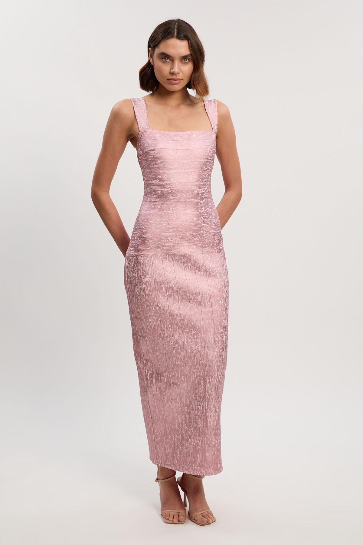 Foil Metallic Figure Form Bandage Strappy Knit Maxi Dress by KARENMILLEN
