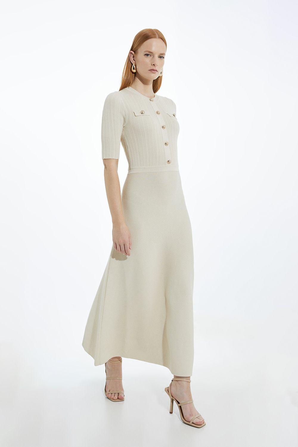 Forever Rib Knit Military Trim Maxi Dress by KARENMILLEN
