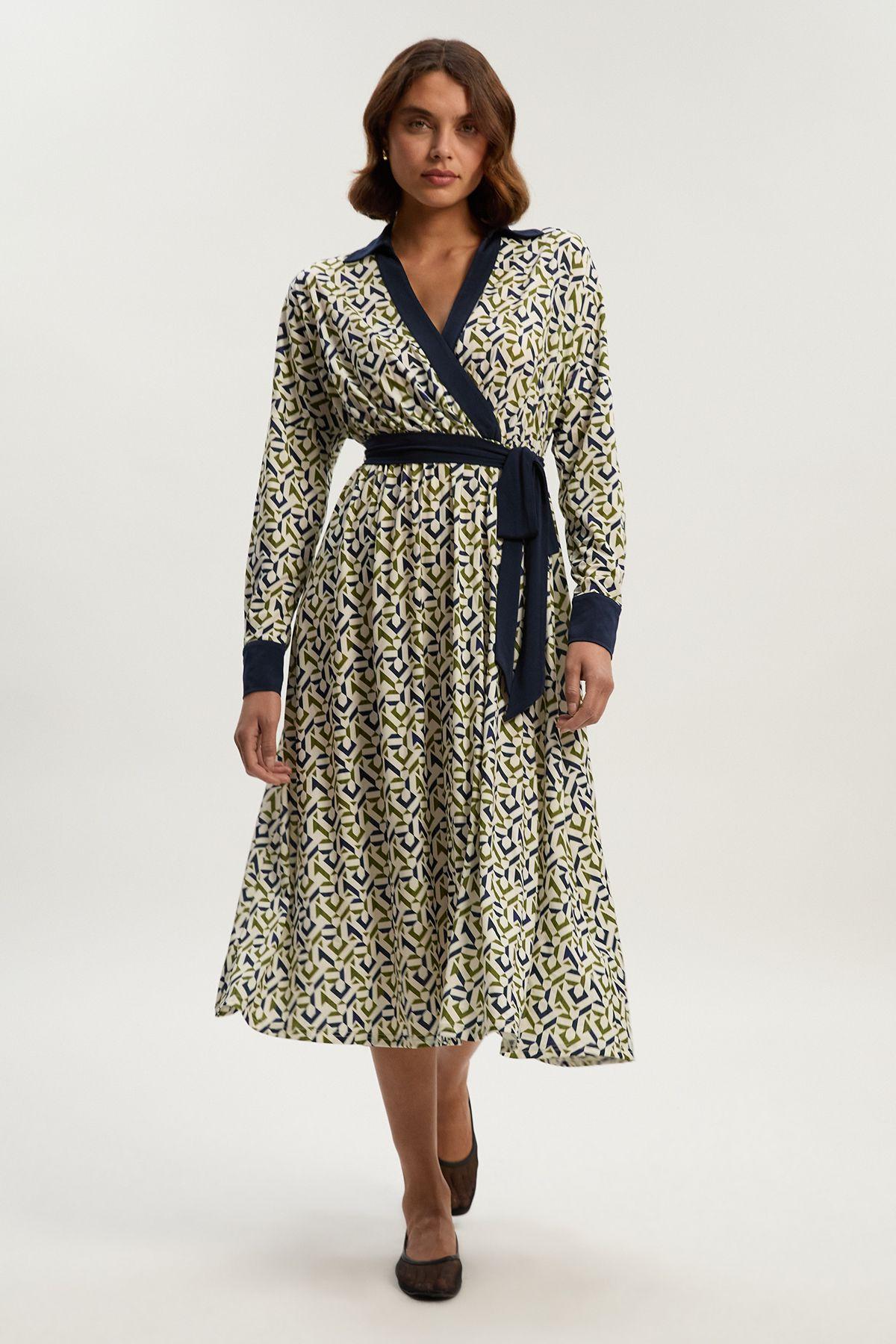 Geo Print Crepe Tie Waist Maxi Dress by KARENMILLEN