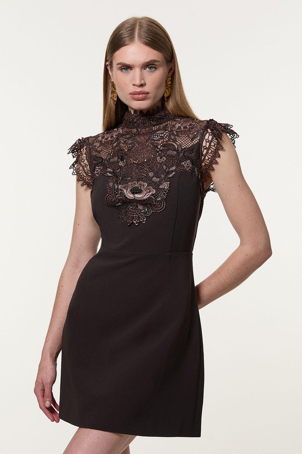 Guipure Lace Woven Mini Dress by KARENMILLEN Guipure Lace Woven Mini Dress by KARENMILLEN