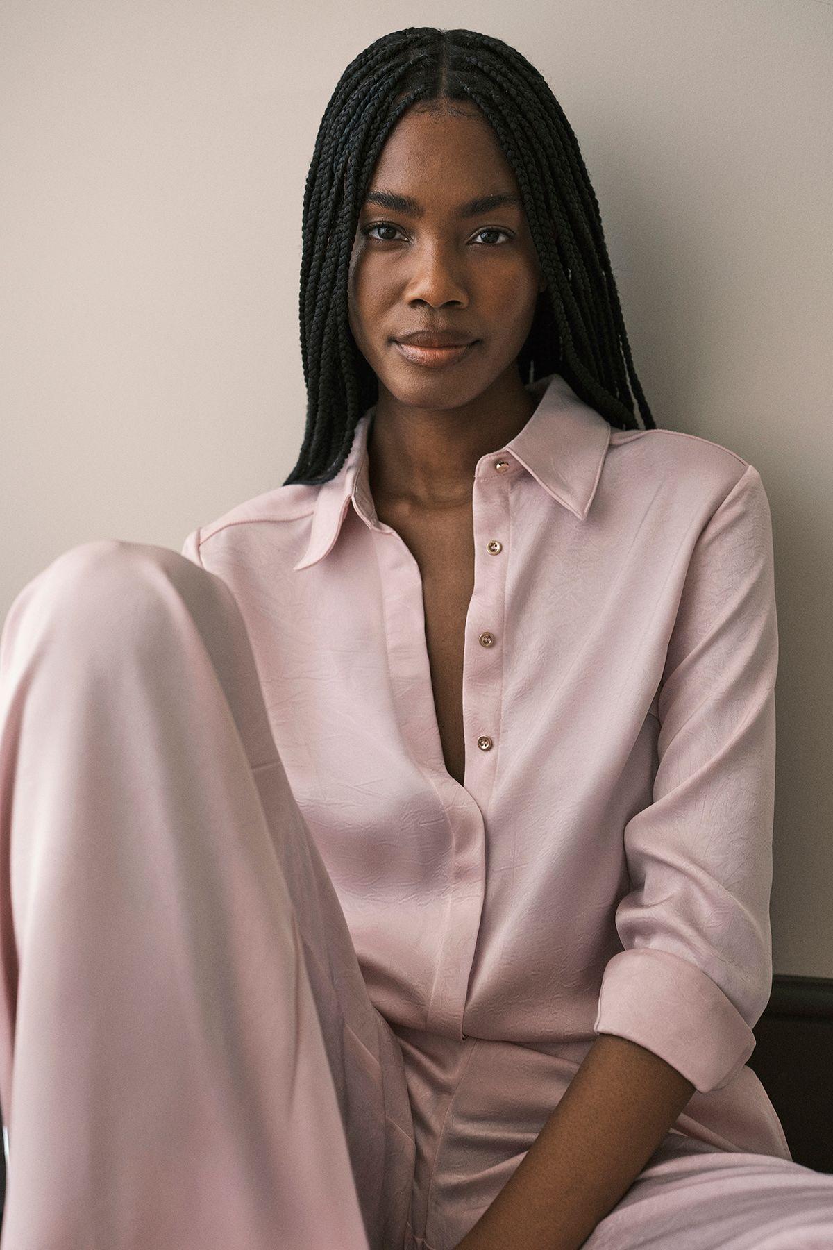 Hammered Satin Relaxed Woven Shirt by KARENMILLEN