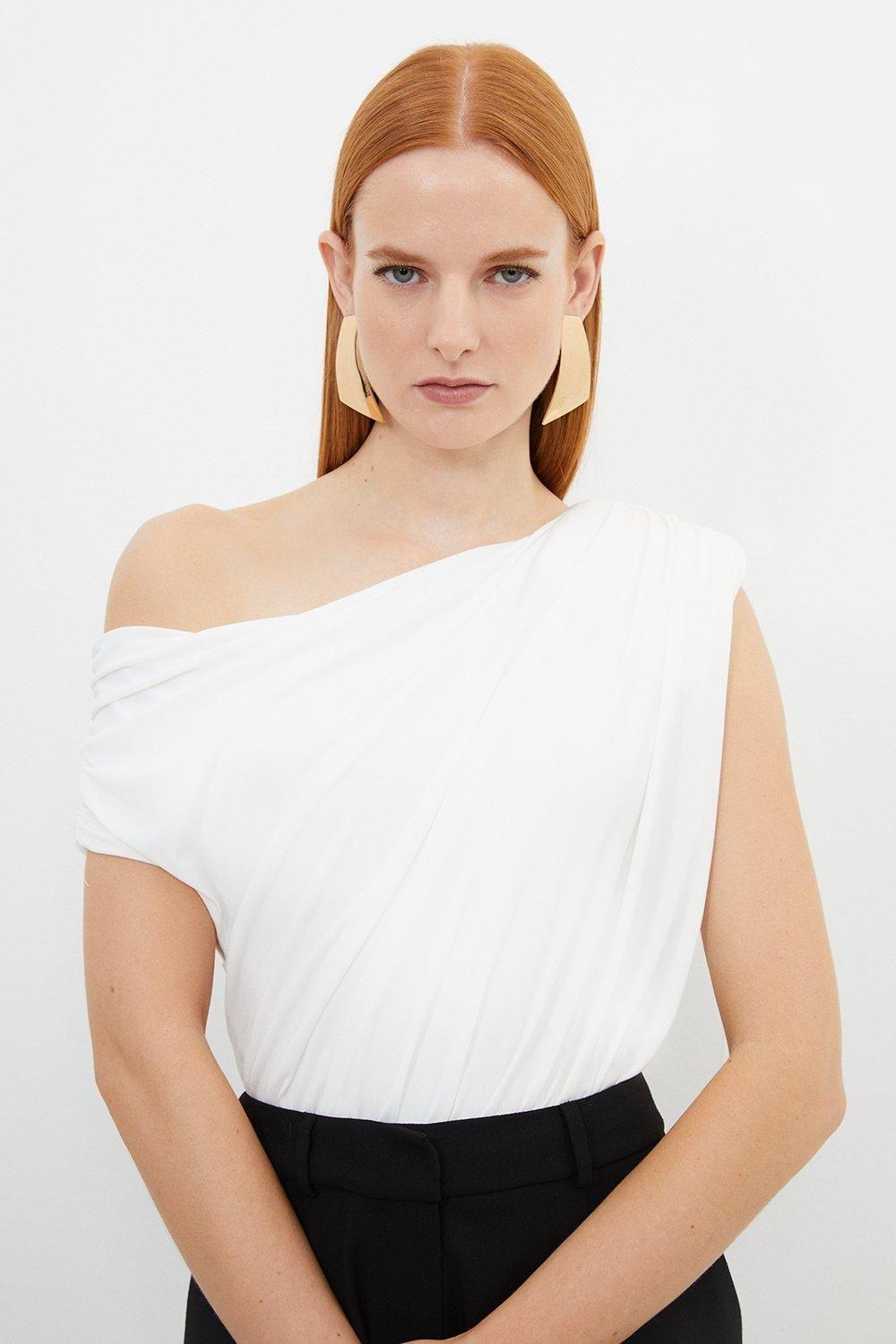 Jersey Crepe Asymmetric Bodysuit by KARENMILLEN