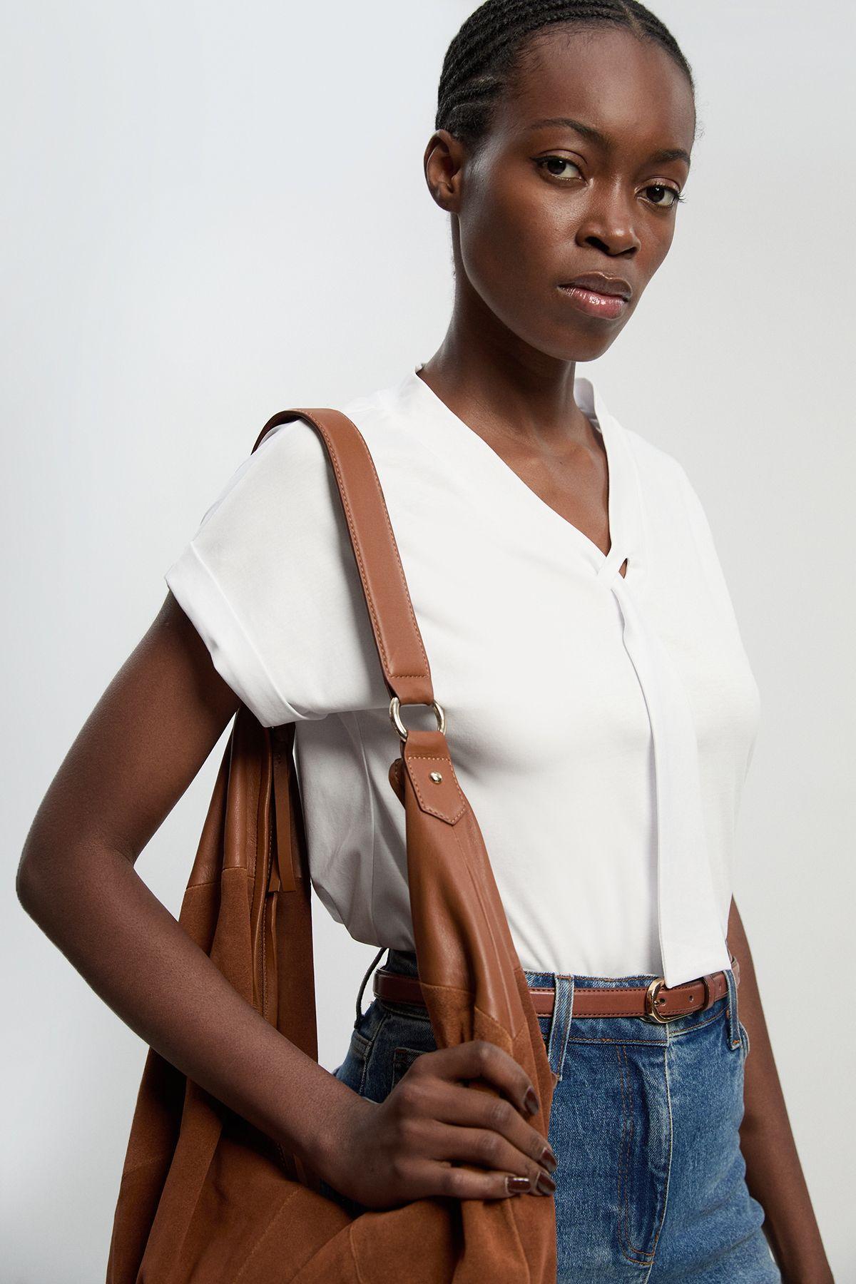 Jersey V Neck Tie Detail T - Shirt by KARENMILLEN