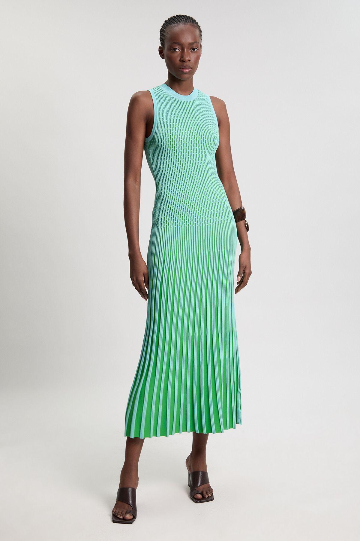 Knit Stripe Stitch Detail Sleeveless Midi Dress by KARENMILLEN