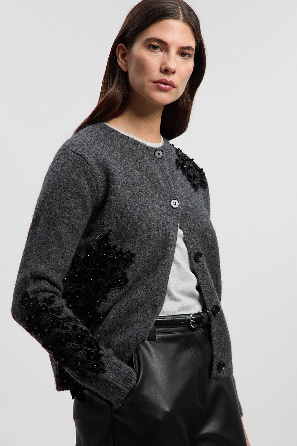 Lace Embellished Cosy Knit Cardigan by KARENMILLEN